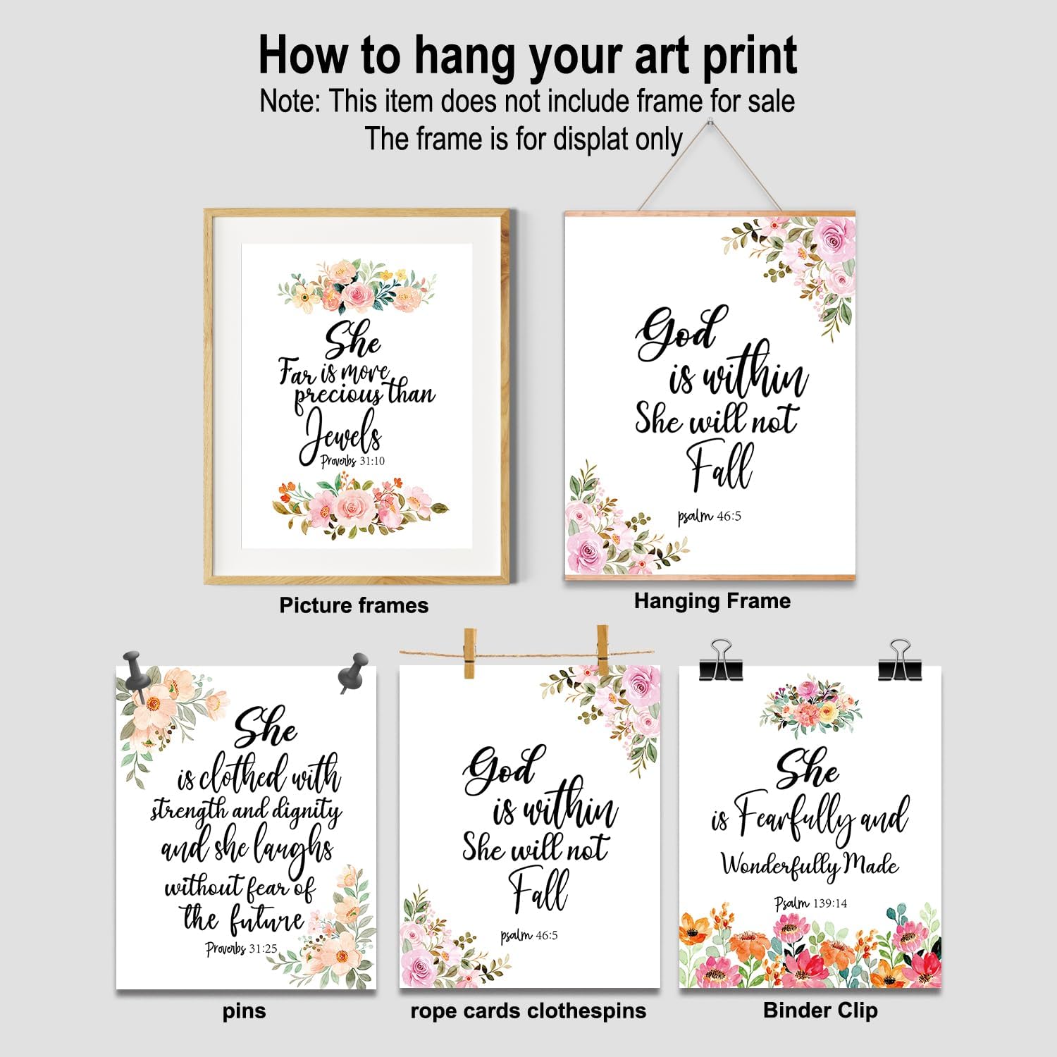 Pósteres de arte de pared con versículo bíblico de flores, decoración de pared cristiana, decoración de pared de las Escrituras, la Biblia para