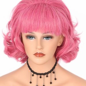 Peluca Frenchy de los años 50, peluca rizada estilo Bob, peluca corta rosa para mujer, peluca de disfraz de Halloween Peluca Frenchy de los años 50, peluca rizada estilo Bob, peluca corta rosa para mujer, peluca de disfraz de Halloween