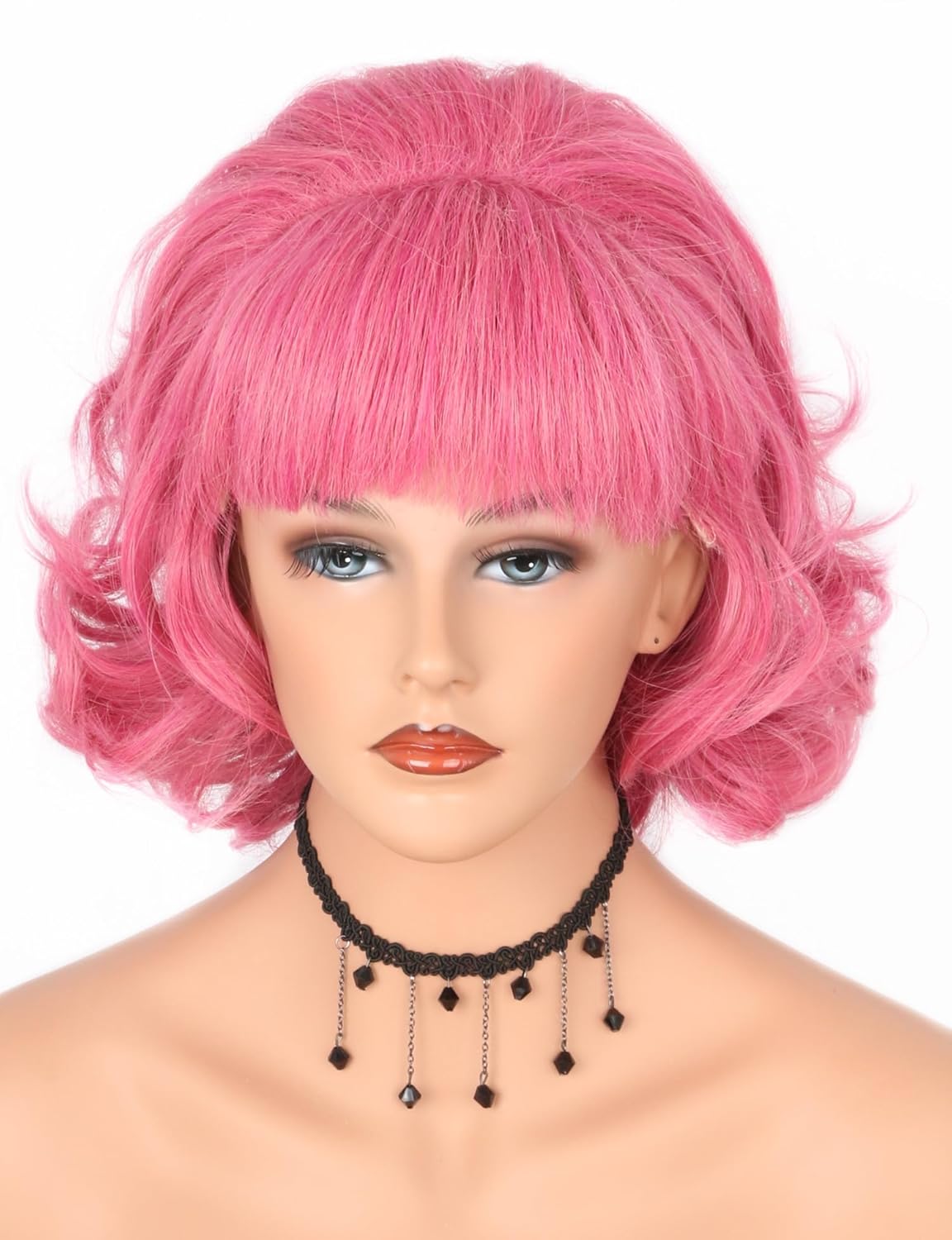 Peluca Frenchy de los años 50, peluca rizada estilo Bob, peluca corta rosa para mujer, peluca de disfraz de Halloween