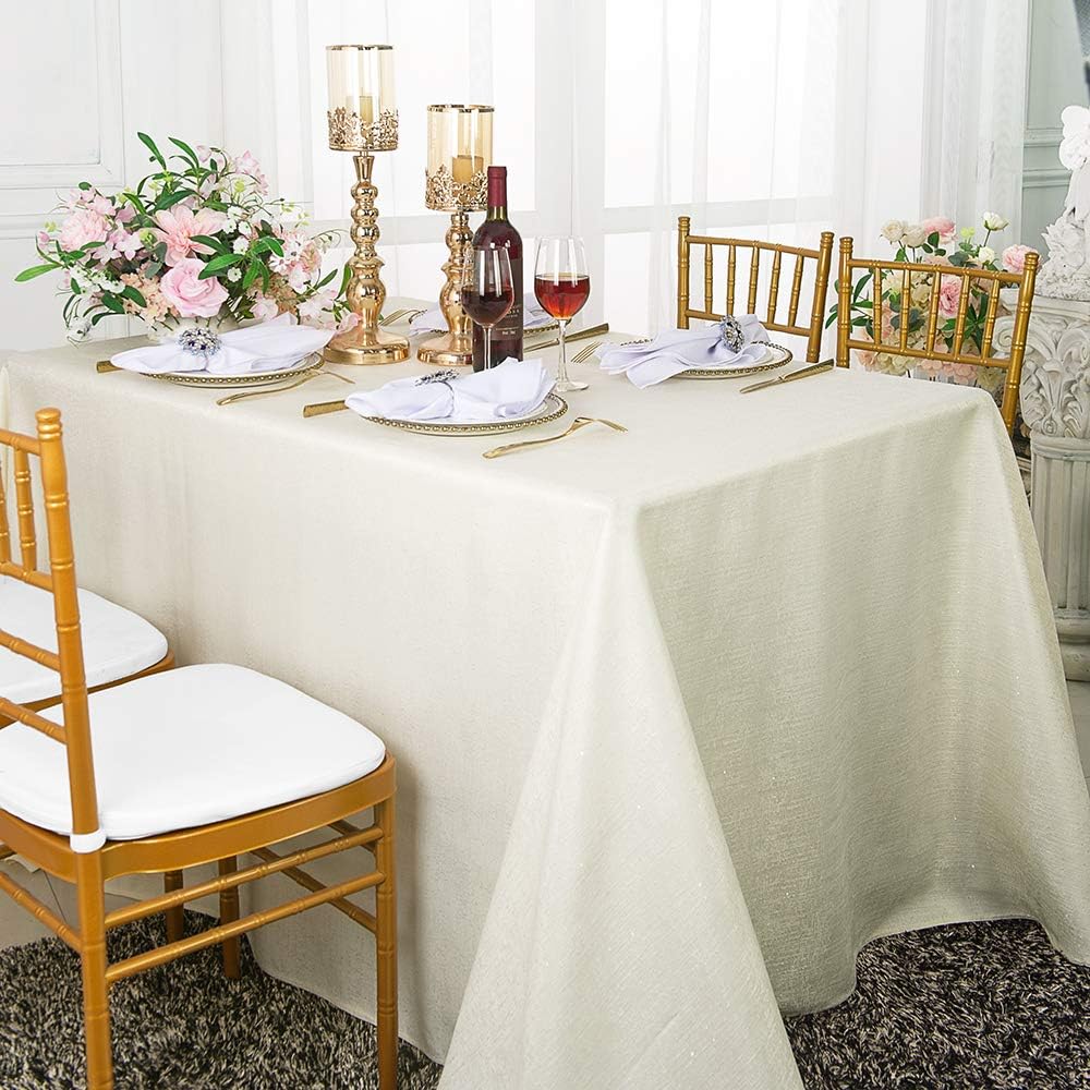 Wedding Linens Inc. Manteles rectangulares de lino sintético de 90 x 156 pulgadas, manteles de lino de poliéster con lentejuelas para restaurante,