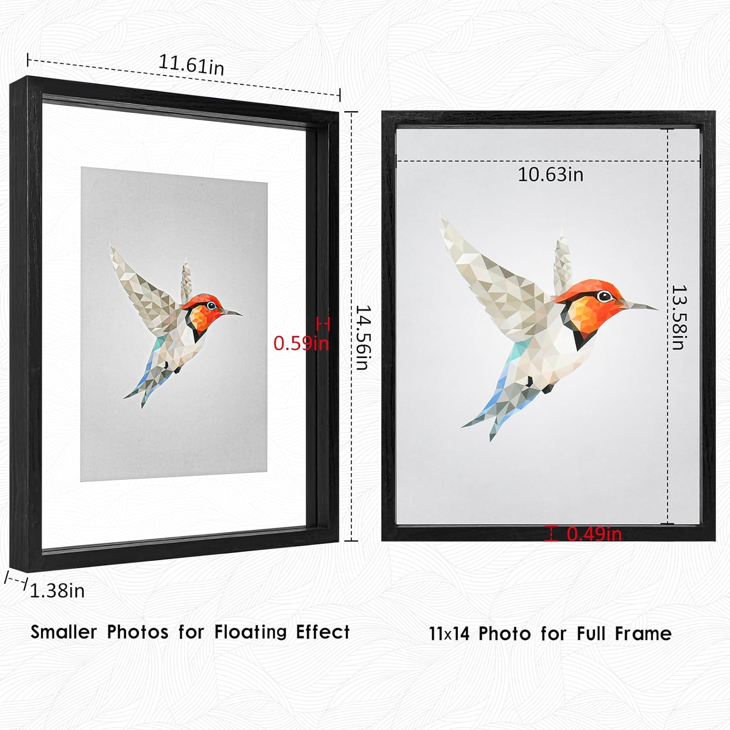 MUYE Juego de 2 marcos flotantes de 11 x 14 pulgadas, portarretratos de doble cristal para fotos de cualquier tamaño de hasta 11 x 14, montaje en