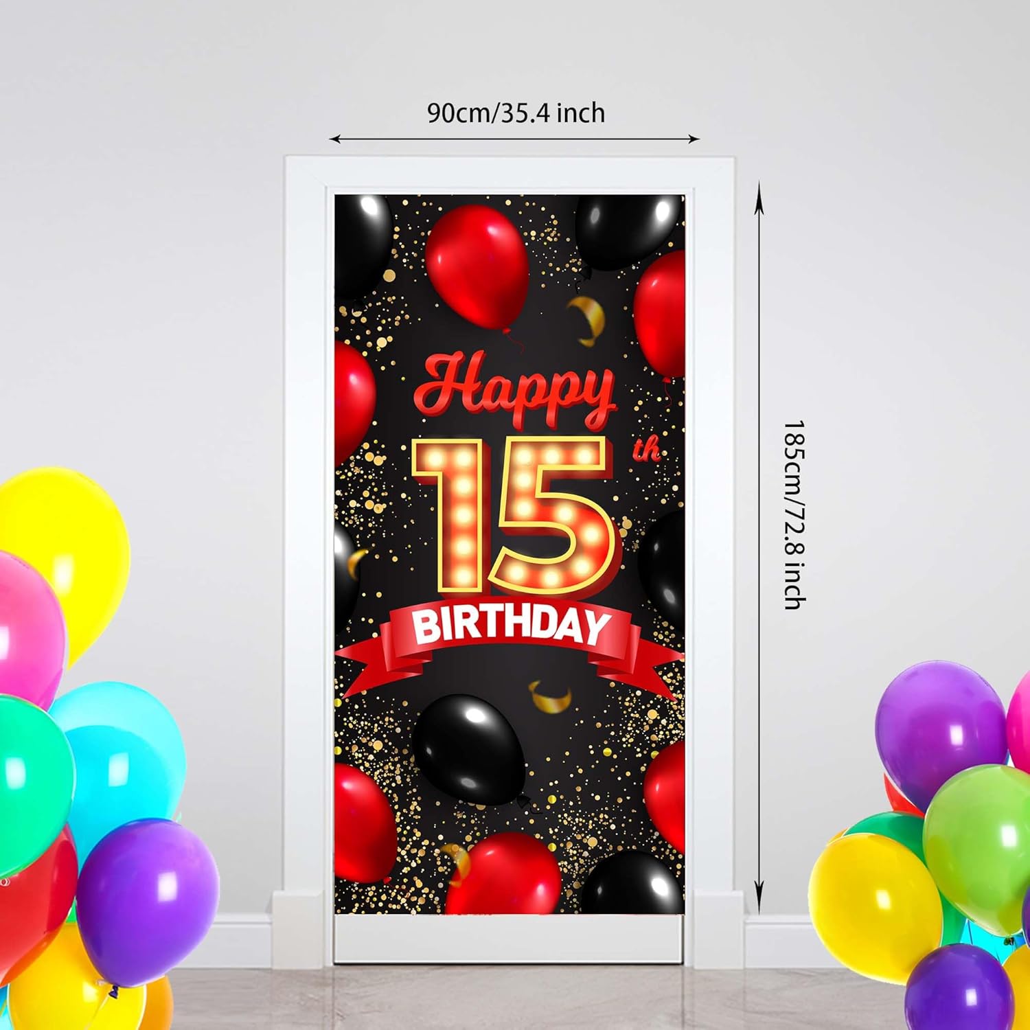 Cartel de feliz cumpleaños número 15 rojo y negro, globos de fondo para decoración temática para niñas y mujeres, princesas de 15 años, suministros