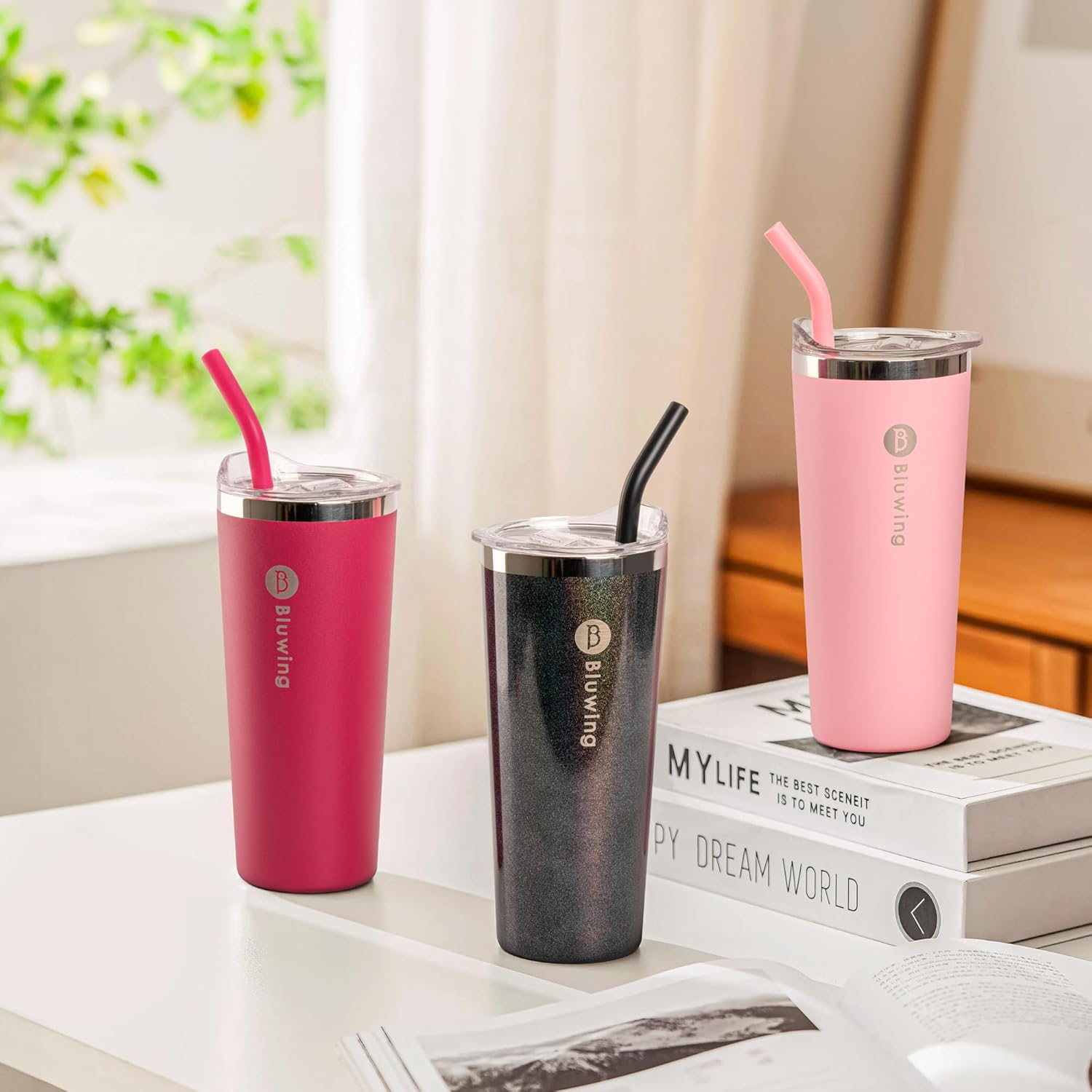 Vaso de café aislado con pajilla, 24 oz, a prueba de derrames, taza de café de viaje con tapa, vaso de café de acero inoxidable aislado al vacío