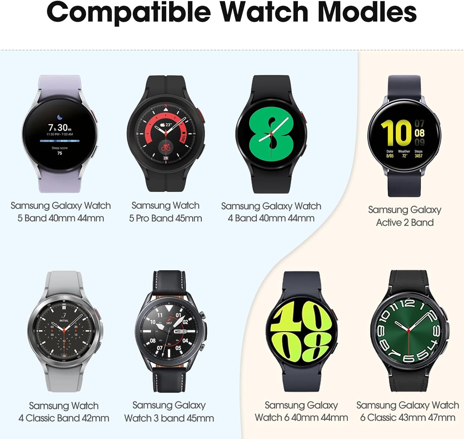 BlackPro Correa deportiva compatible con Samsung Galaxy Watch 6 5 4, correa ajustable de nailon trenzado elástica para Galaxy de 1.772 in, 1.732 in,