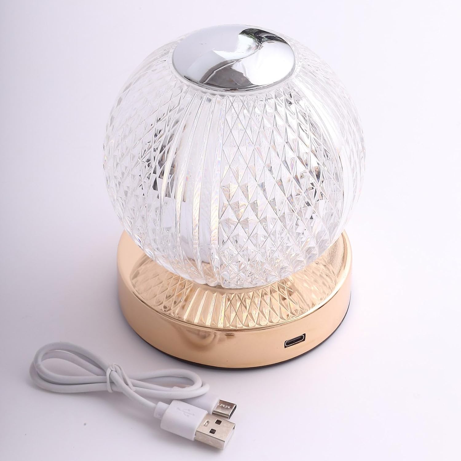Efavormart – Lámpara de mesa LED regulable con bola de cristal de corte de diamante de 5 pulgadas con control táctil, luz nocturna decorativa