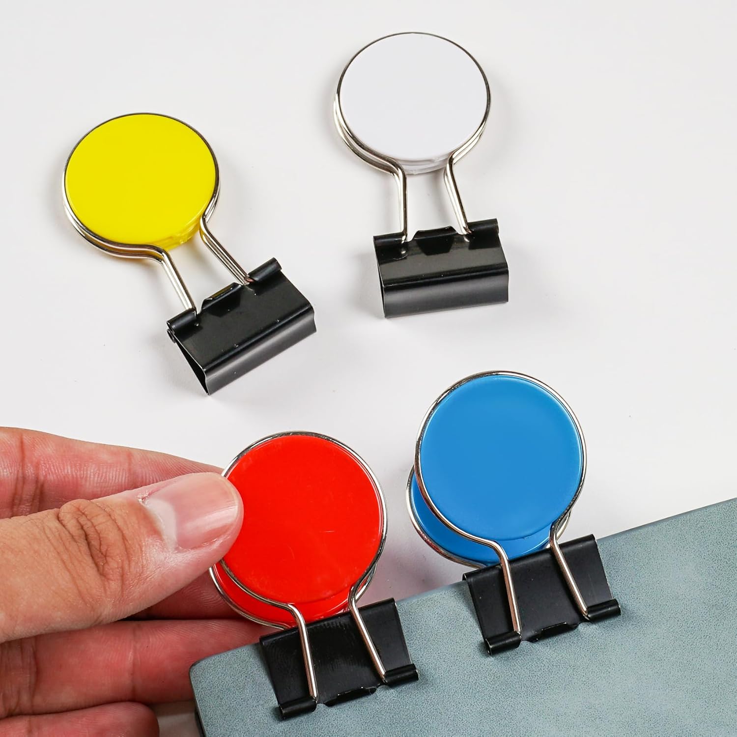 Clips para papel, clips para carpeta, fácil agarre, colores surtidos, suministros de oficina (redondo)