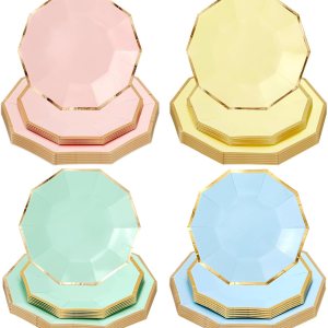 Whaline 48 platos de papel pastel de 7 pulgadas y 9 pulgadas Decagon desechables con ribete dorado para bodas, fiestas de cumpleaños, vacaciones, Whaline 48 platos de papel pastel de 7 pulgadas y 9 pulgadas Decagon desechables con ribete dorado para bodas, fiestas de cumpleaños, vacaciones,