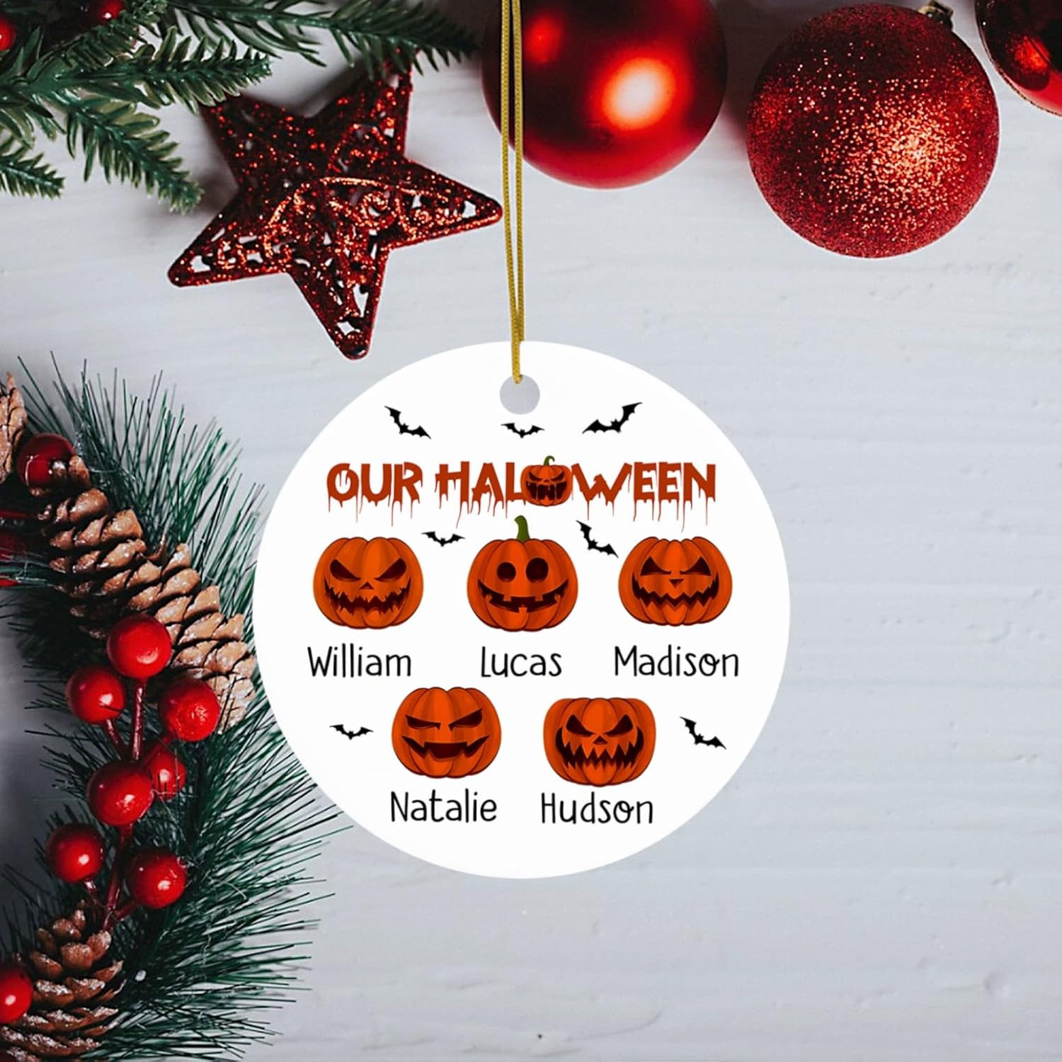 Adorno de Halloween personalizado para miembros de la familia, adorno de calabaza para Halloween, adorno de calabaza espeluznante de Halloween,