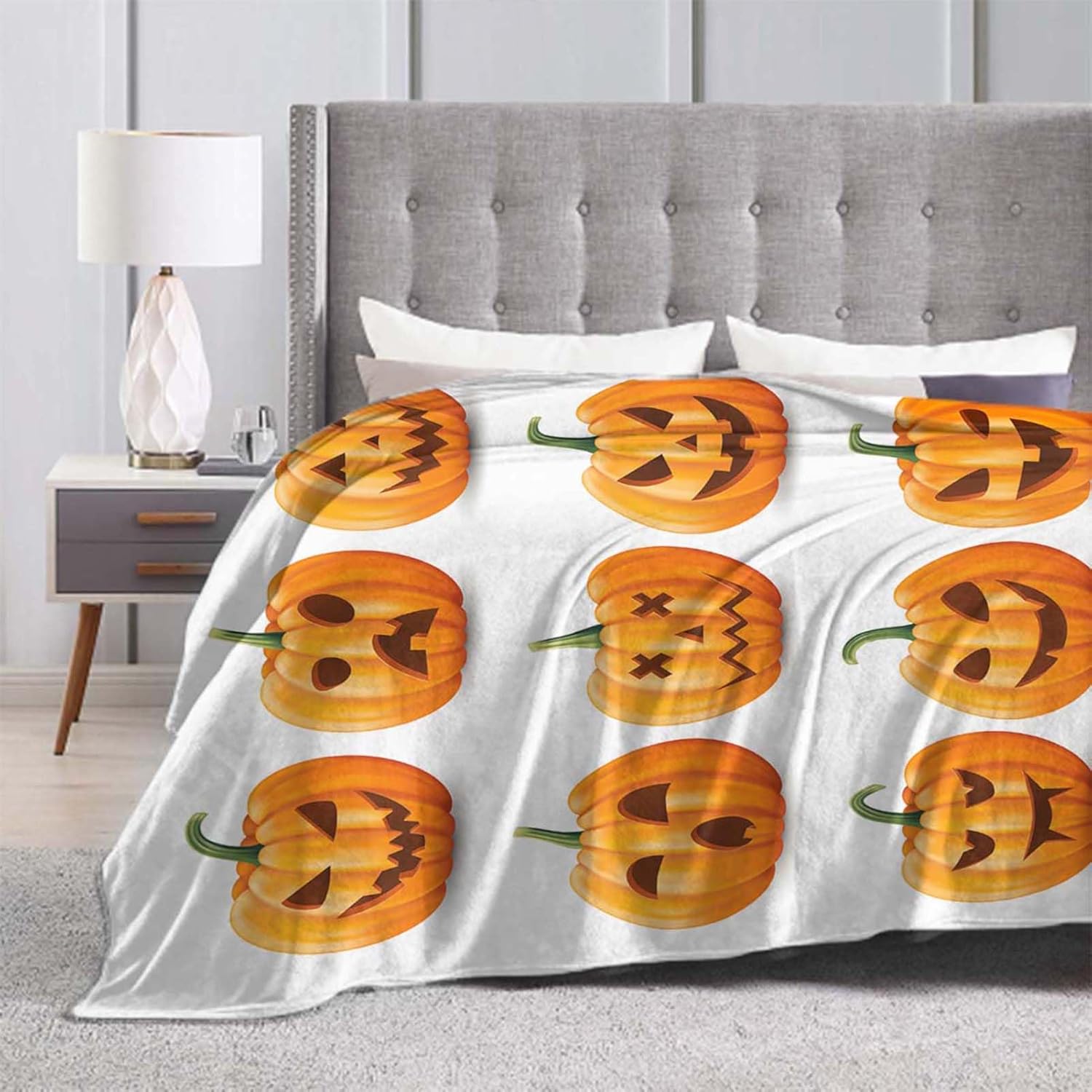 Manta de franela de calabaza de Halloween de 60 x 80 pulgadas, suave, acogedora, mullida y cálida para adultos en sofá, cama, 80 x 60 pulgadas
