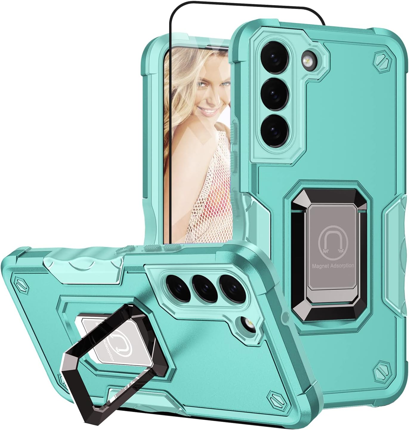 Funda compatible con Samsung Galaxy S23 Plus 5G, paquete de 2 protectores de pantalla HD, grado militar, funda protectora híbrida resistente a