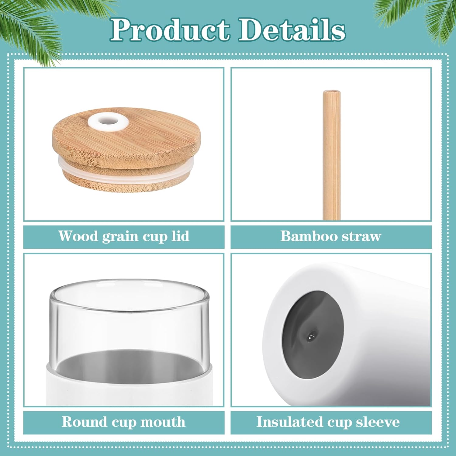 Vaso de vidrio de 20 onzas con popote y tapa, taza de café helado con funda protectora de silicona aislada antideslizante, vasos para agua, café,