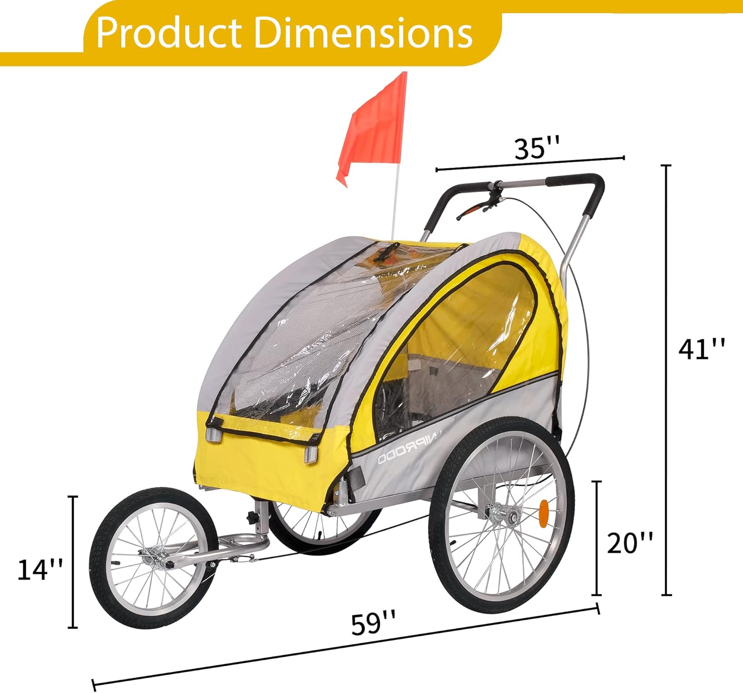 Carrito de remolque de bicicleta para perros, 2 en 1, para mascotas, para viajes, con reflectores, freno de estacionamiento, acoplador universal de