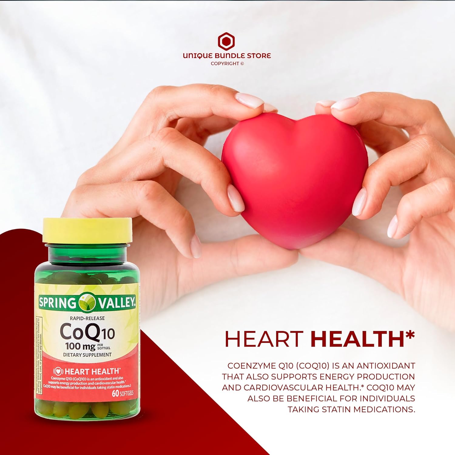 Spring Valley, CoQ10 100 mg, 60 unidades de suplemento dietético de liberación rápida para la salud del corazón, cápsulas blandas CQ10 de 100 mg +