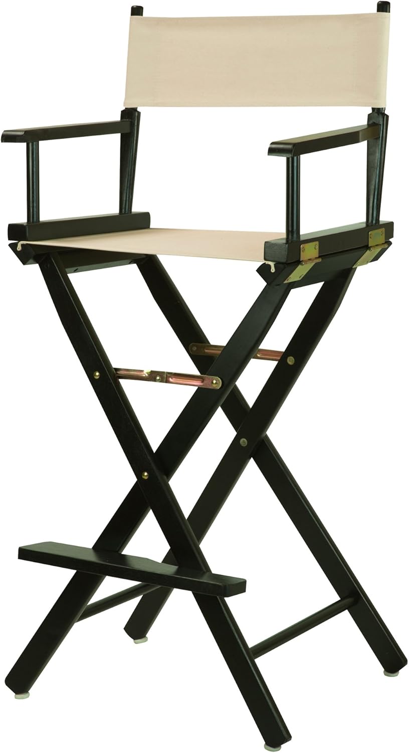 Casual Home – Silla de director de 30.0in, marco negro con lienzo color trigo, altura de barra
