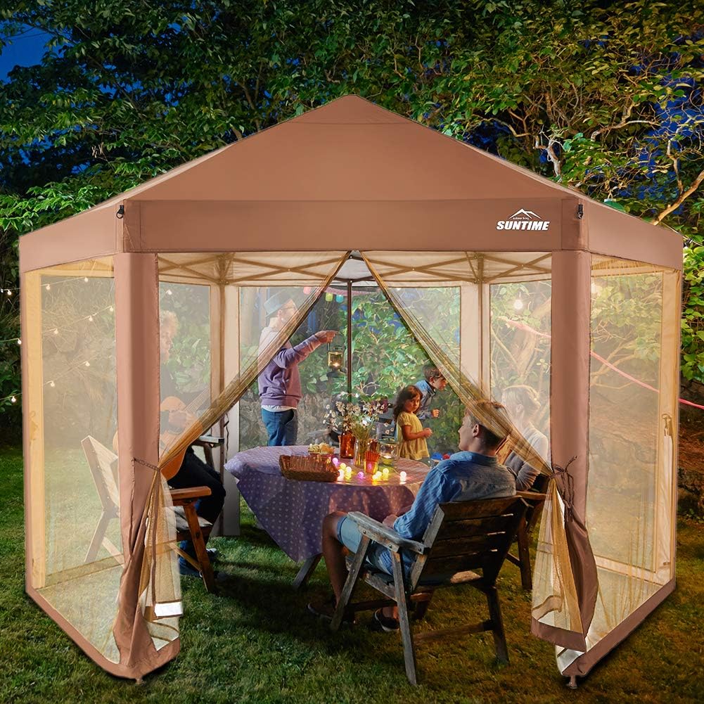 OUTDOOR LIVING SUNTIME Gazebo hexagonal para patio al aire libre, toldo instantáneo emergente, carpa de campaña para fiesta de jardín, patio