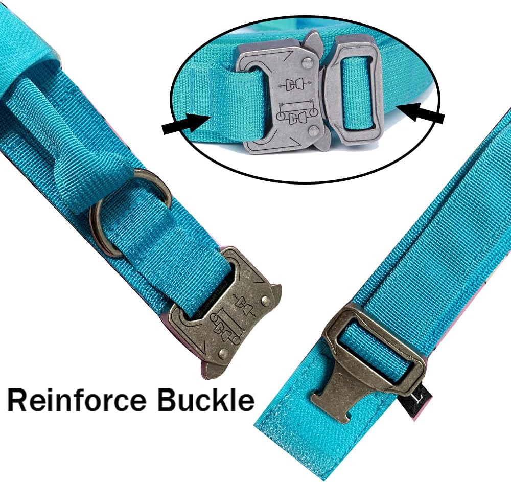 Collar táctico para perro, collar militar ajustable de nailon para perro, hebilla de metal resistente con asa para entrenamiento de perros (azul, L)