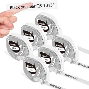 Cinta de etiquetas P12 de plástico negro sobre cinta de etiquetas transparente de repuesto para Dymo 200B, compatible con Dymo Letratag, repuesto Cinta de etiquetas P12 de plástico negro sobre cinta de etiquetas transparente de repuesto para Dymo 200B, compatible con Dymo Letratag, repuesto