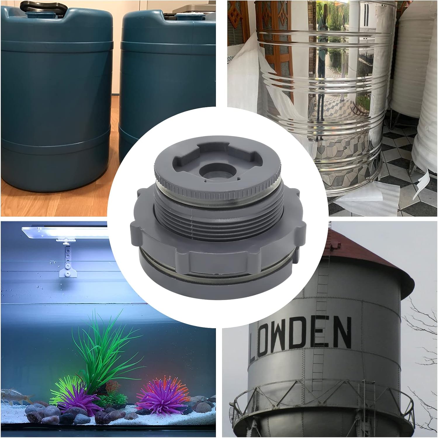 Adaptador de mamparo NPT de 2 pulgadas, adaptador de mamparo de PVC, conector de tanque de agua, doble roscado con tapones para barriles de lluvia,