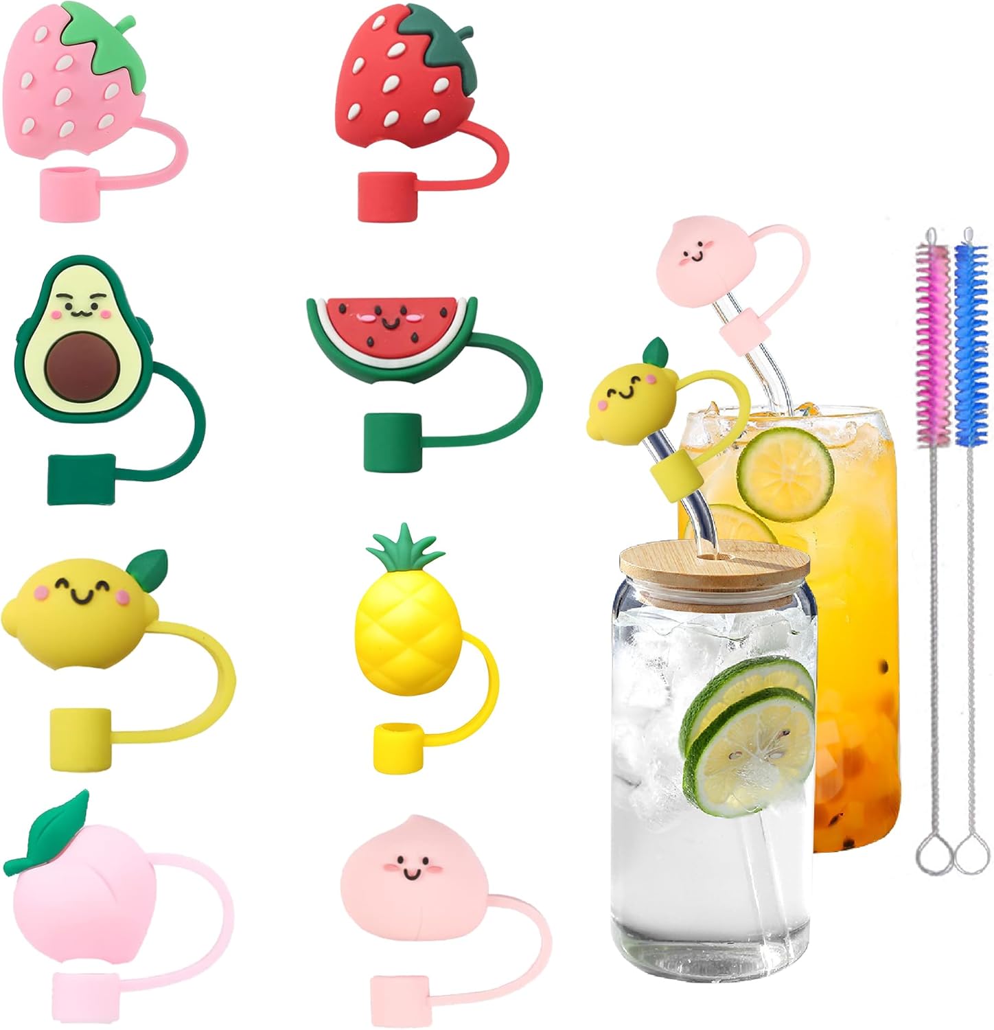 8 tapas de popote de silicona para vasos, tapas reutilizables para popotes a prueba de polvo, protectores de popote suaves para pajitas de 0.236 a