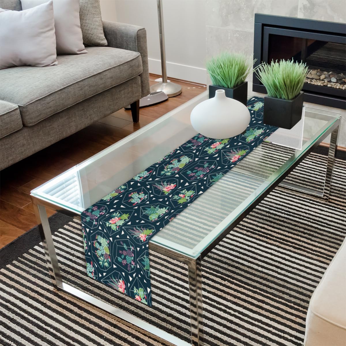 Camino de mesa, suculentas, cactus, terrarios de vidrio, mantel de lino rústico otoñal, mantel de cocina y comedor, decoración para fiesta en el