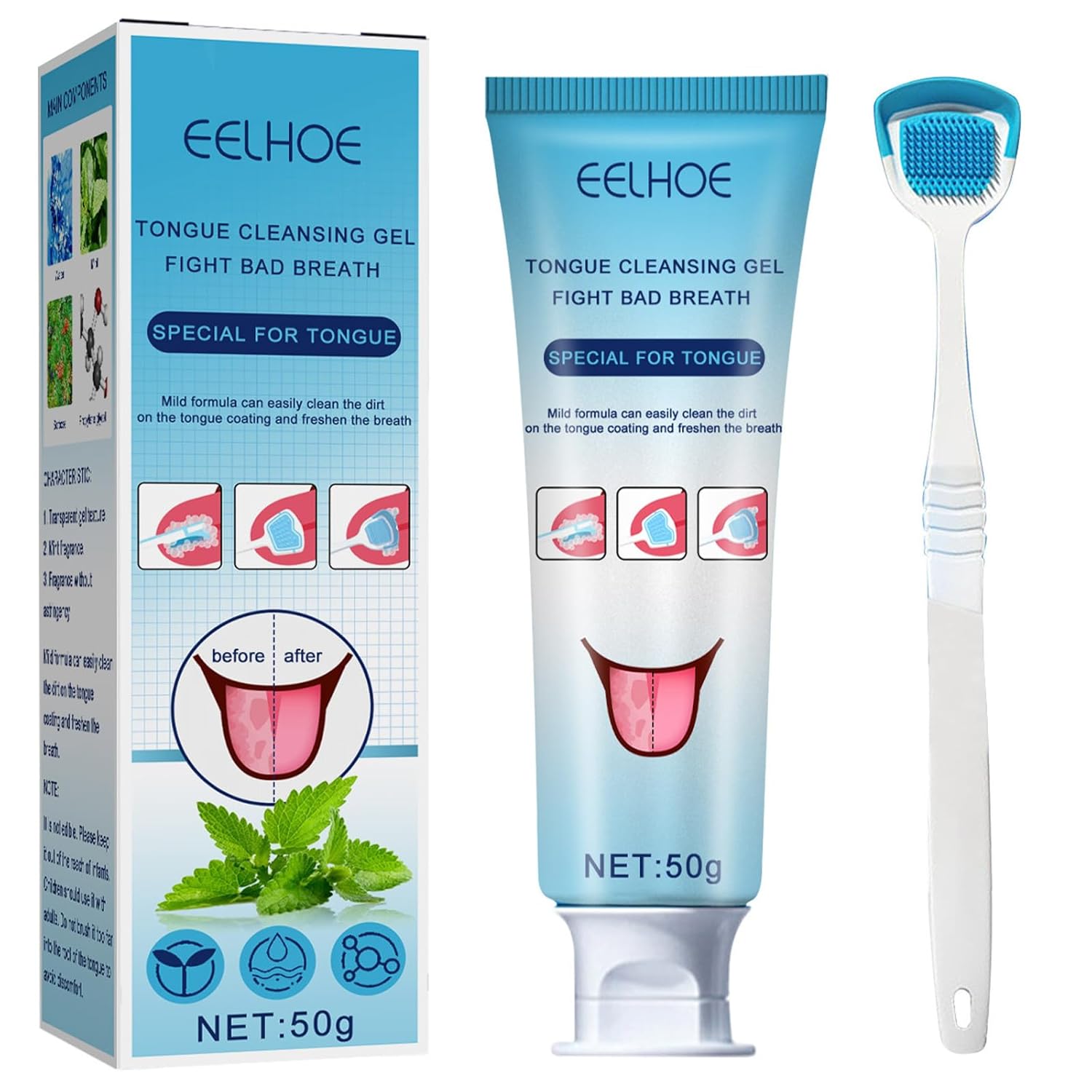 Juego de gel limpiador de lengua, gel limpiador de lengua con cepillo de lengua, raspador de lengua para adultos y niños con gel de limpieza, fácil