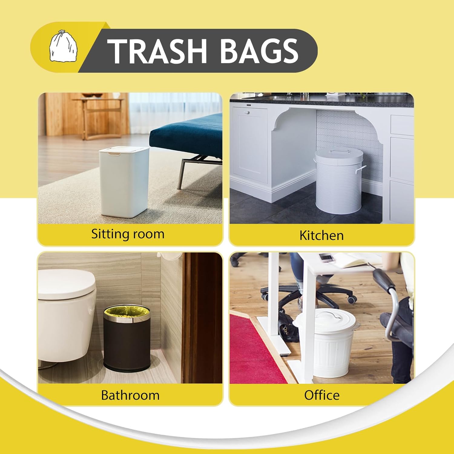 Teivio – Bolsas de basura fuertes de 3 galones, 80 unidades, bolsas de basura para baño, bolsas de plástico pequeñas para oficina en casa, cocina,