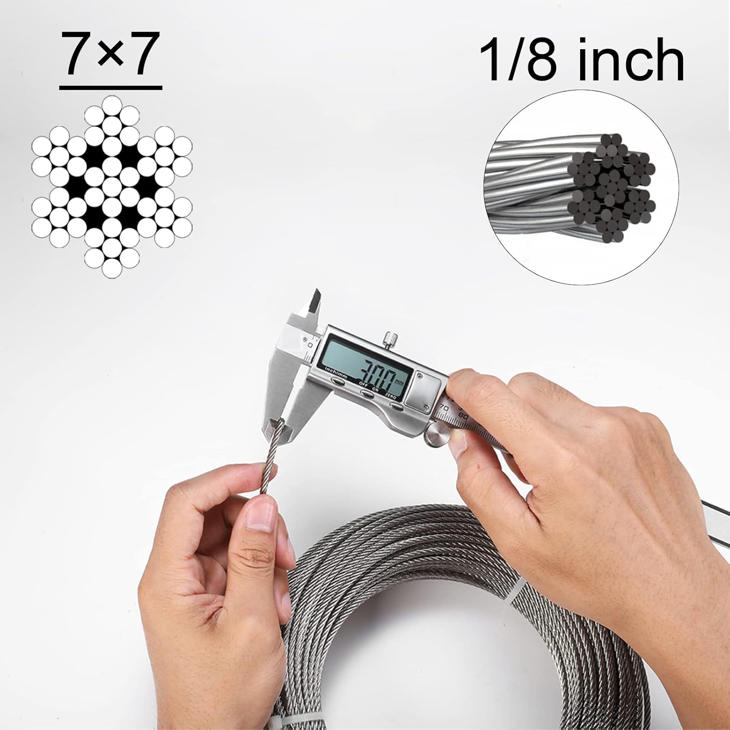 Steel DN Mate Cuerda de alambre de acero inoxidable para aviones de 600 pies de 18 pulgadas para kit de barandilla de cable, cable de barandilla de