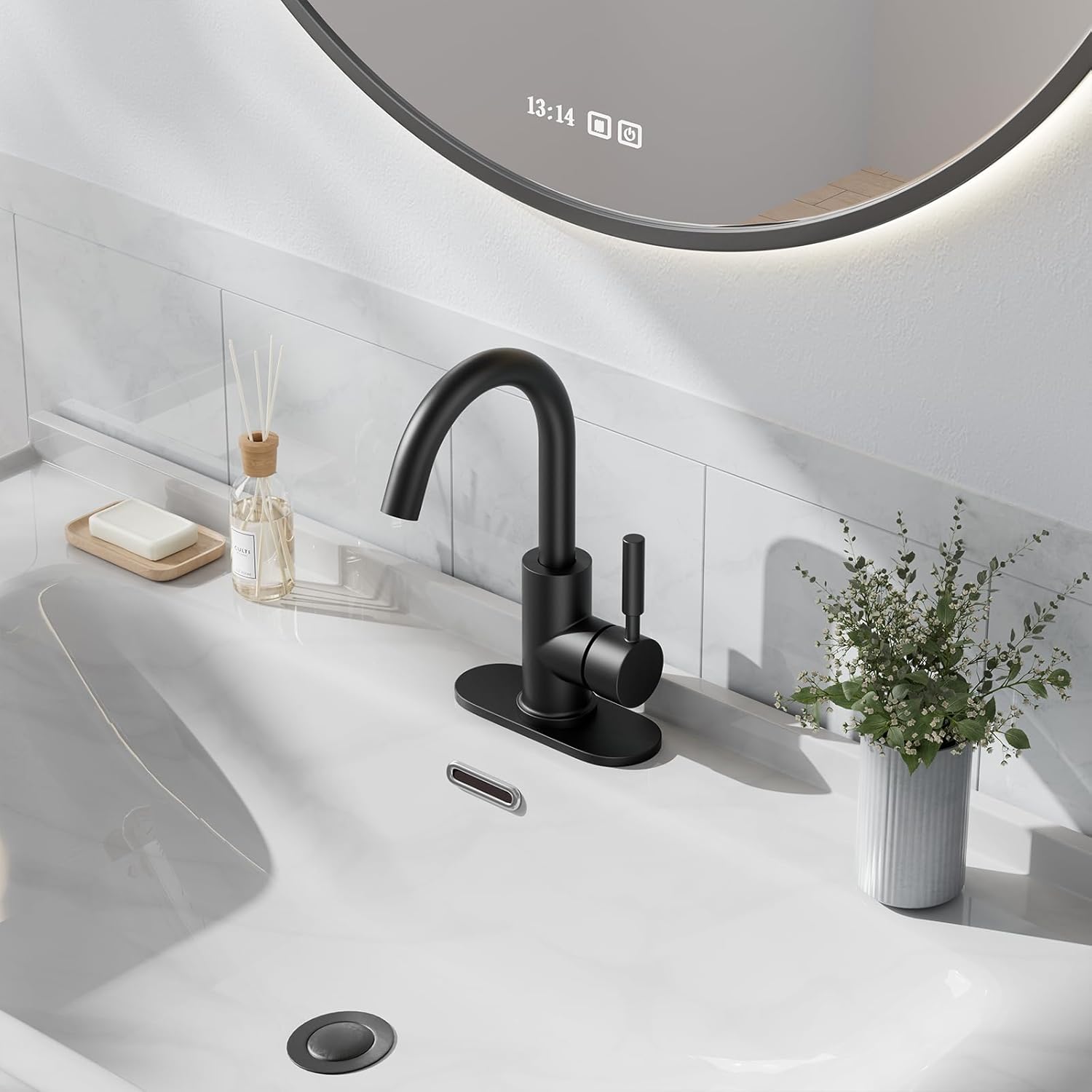 Phiestina WE08E-MB – Grifo de acero inoxidable de arco alto de un solo orificio negro mate para fregadero de precocinafregadero de barfregadero de
