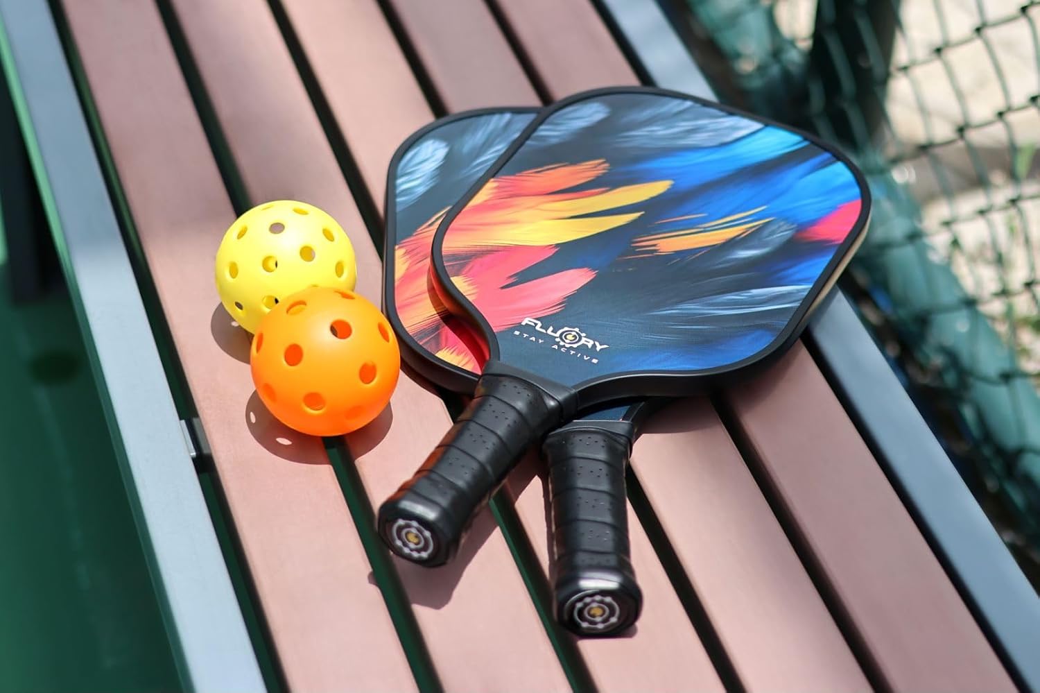 FLUORY Pickleball Paddles Set of 2, Lightweight Fiberglass Surface Pickleball Rackets Set with 4 Outdoor Indoor Balls,1 Carry Bag,Pickleball