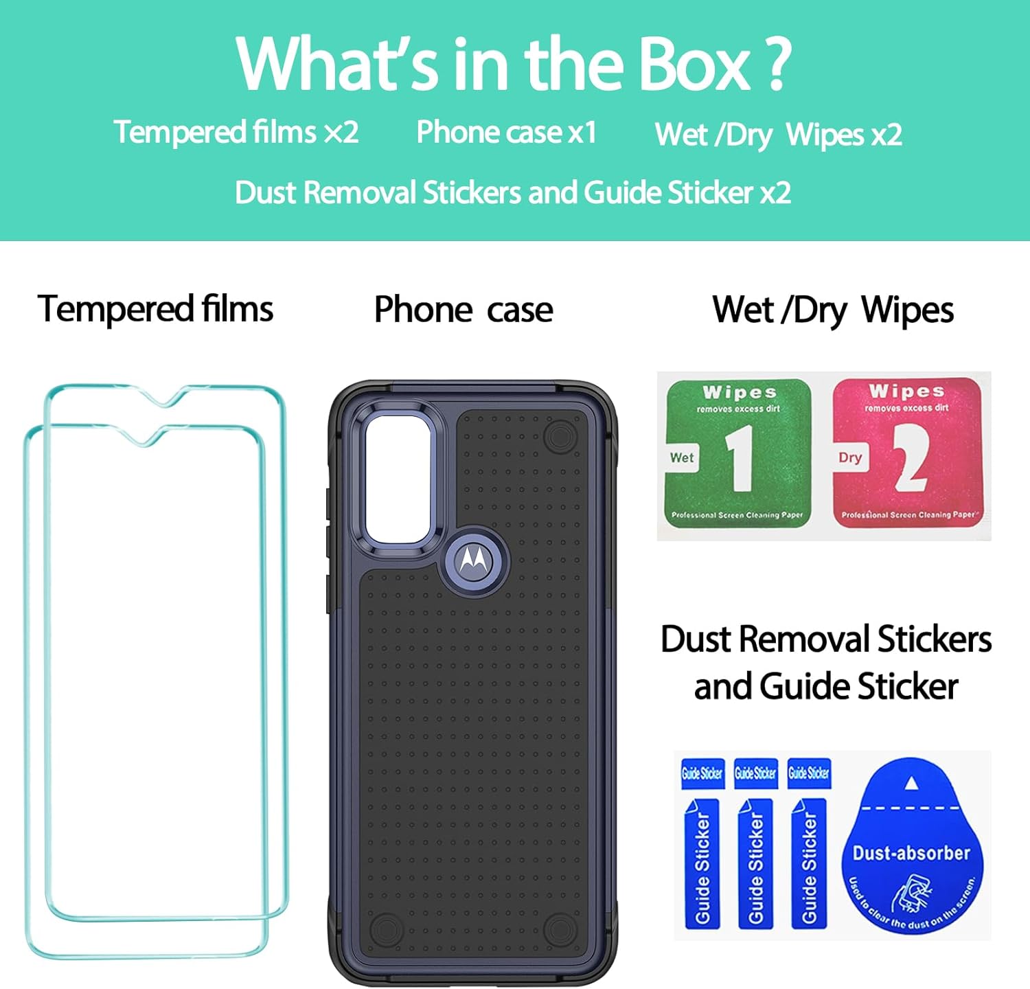 Jeylly Funda para Moto G Pure, Moto G Power 2022, Moto G Play 2023 2 protectores de pantalla de vidrio templado 360 cuerpo completo delgado a prueba