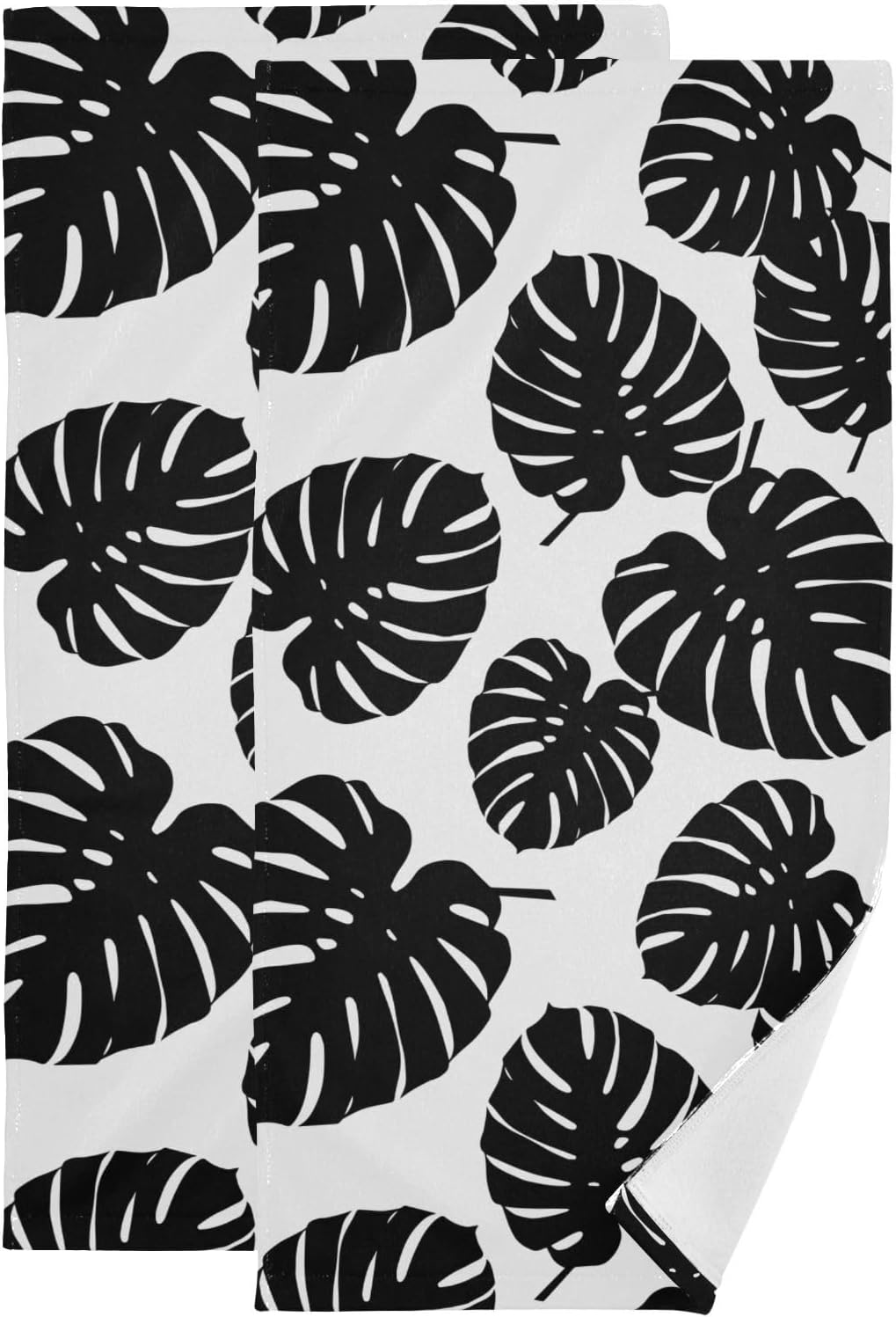 Paquete de 2 toallas de mano de hojas de palma blancas y negras para baño, toallas de baño absorbentes de microfibra con hojas tropicales, toallas