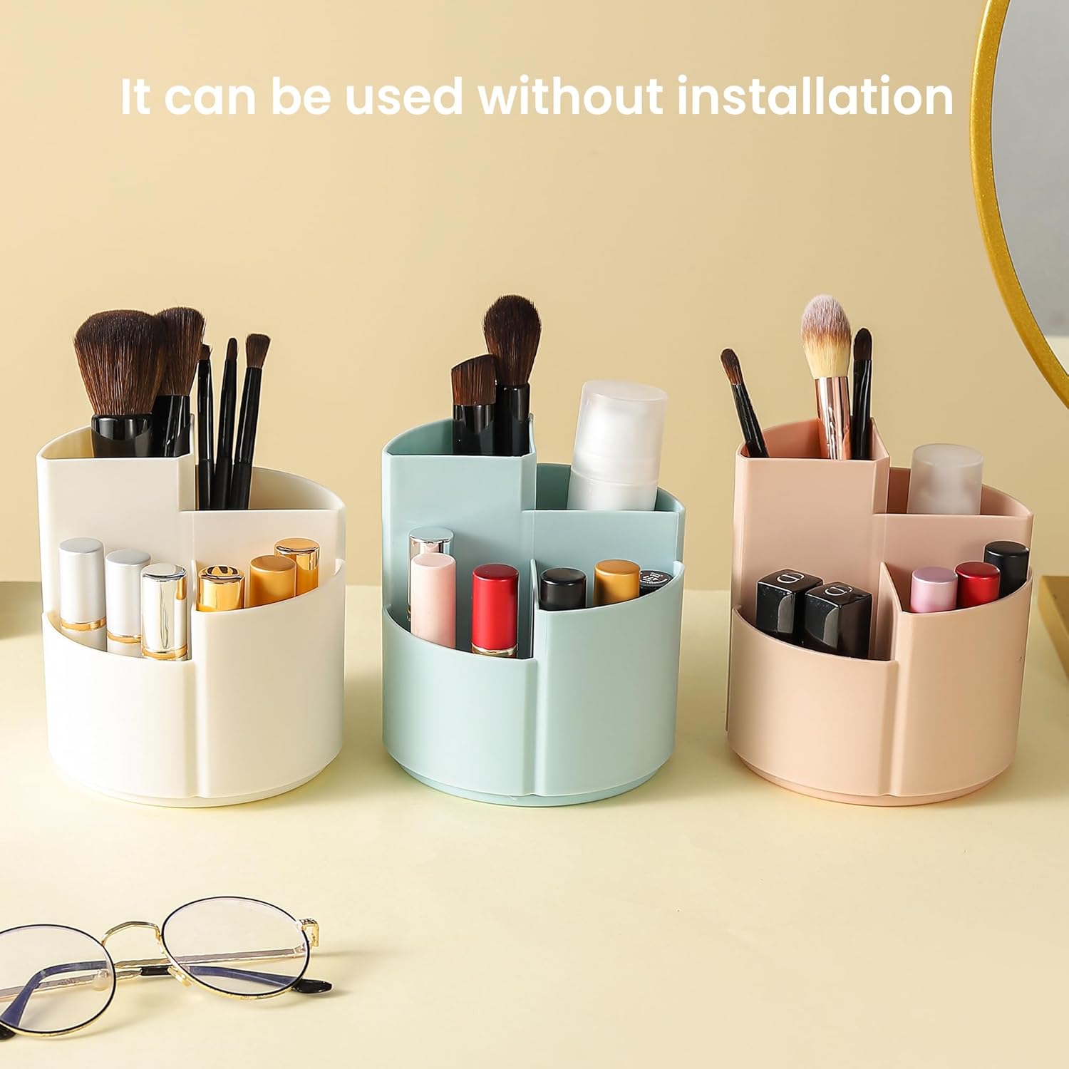 CUIUD Organizador de brochas de maquillaje para tocador rotación de 360, organizador multifuncional de cosméticos con 4 ranuras y organizador de