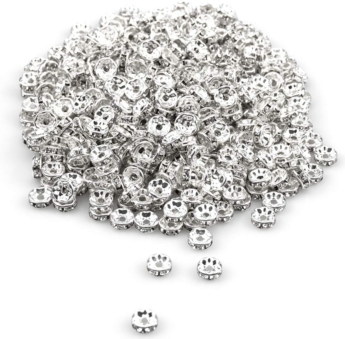 Foraineam 500 cuentas espaciadoras de cristal Rondelle de 0.315 pulgadas, cuentas espaciadoras plateadas para hacer joyas
