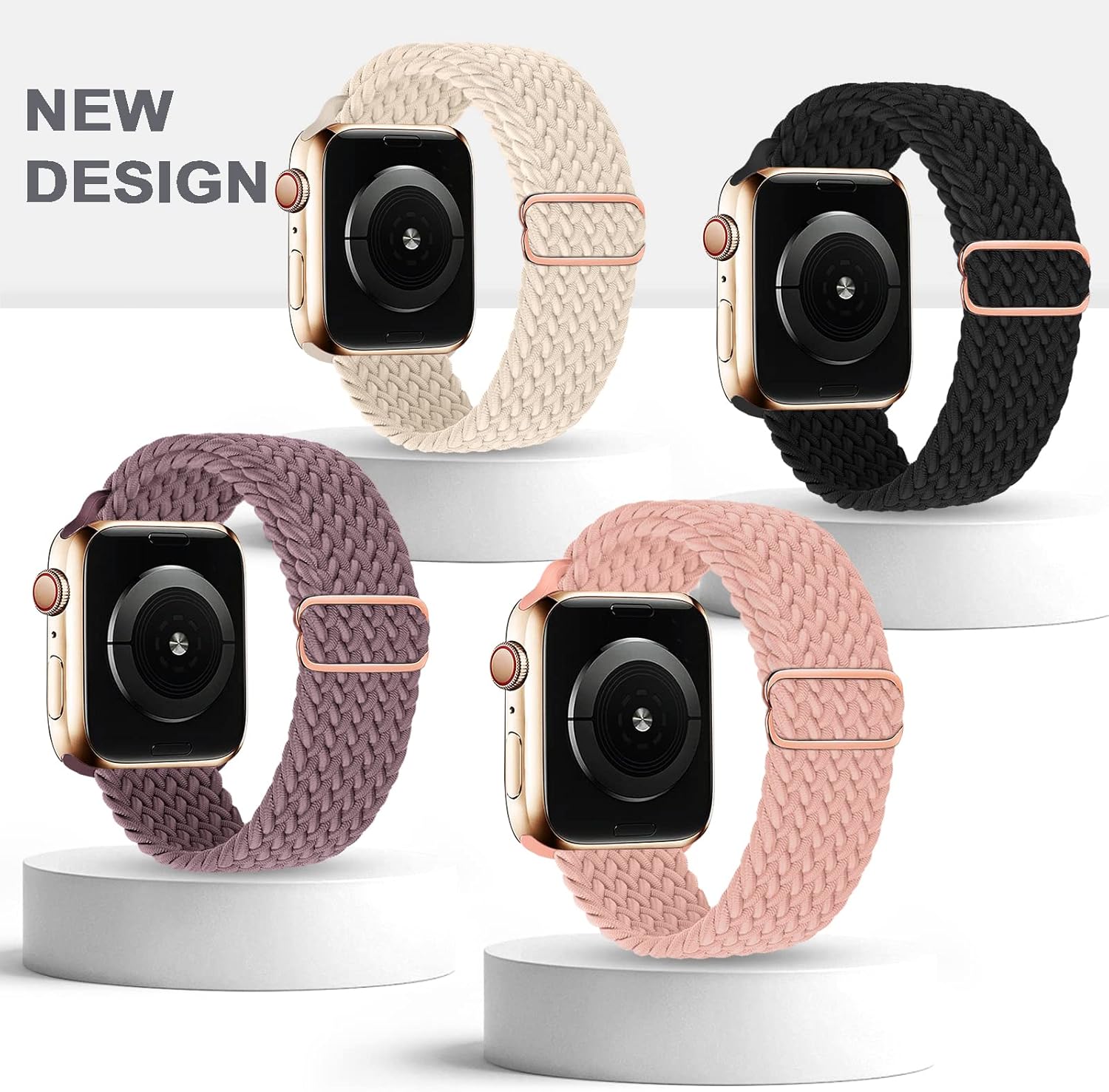Paquete de 4 correas trenzadas Solo Loop compatibles con Apple Watch de 1.614, 1.575, 1.496 pulgadas, para mujeres y hombres, correas elásticas