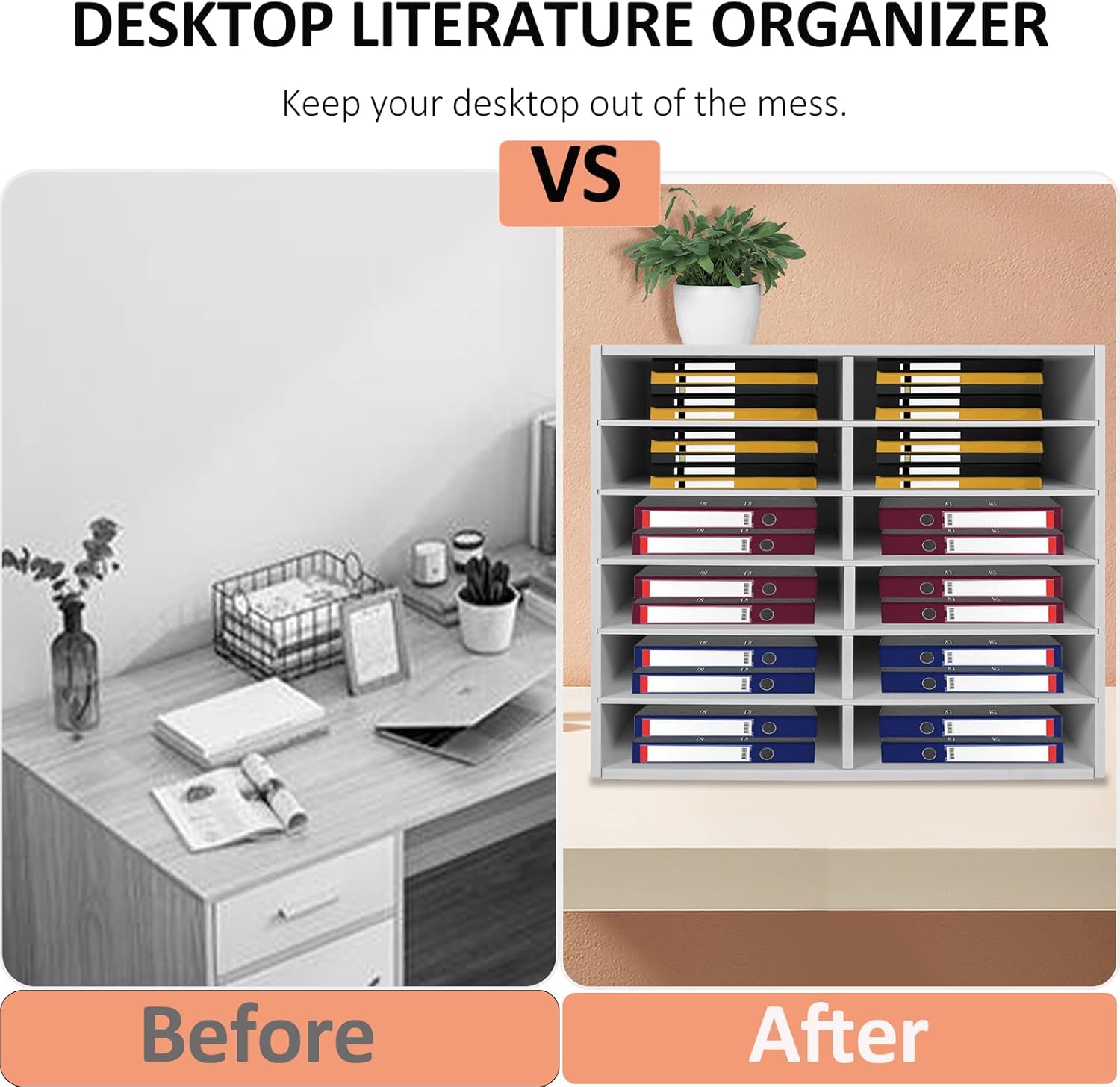 LOYALHEARTDY Organizador de literatura, 12 compartimentos para almacenamiento de papel, organizador de correo, 19.3 x 12 x 16 pulgadas, clasificador