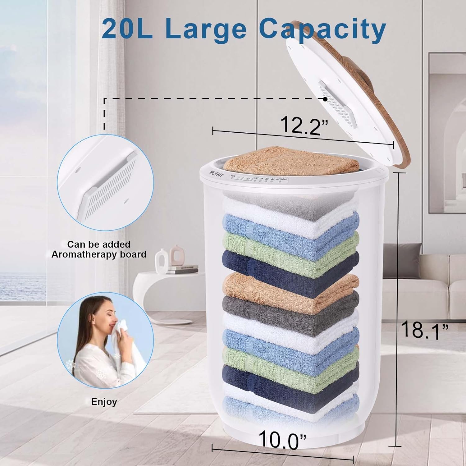 Calentadores de toallas de lujo para baño, tapa de madera, cubo grande para calentador de toallas, apagado automático, se adapta a hasta dos toallas
