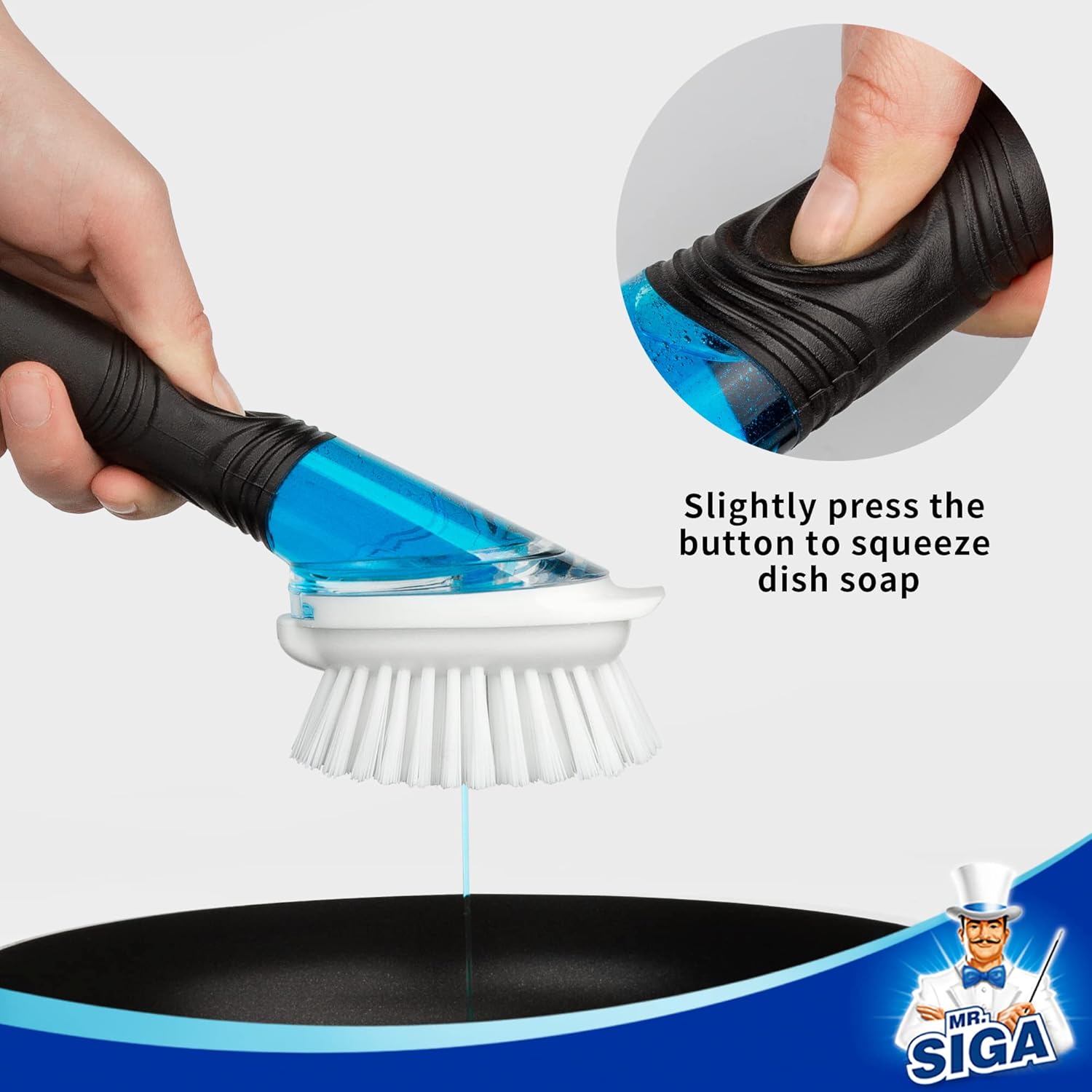 MR.SIGA Cepillo dispensador de jabón, cepillo de cocina para limpieza de fregadero, color negro