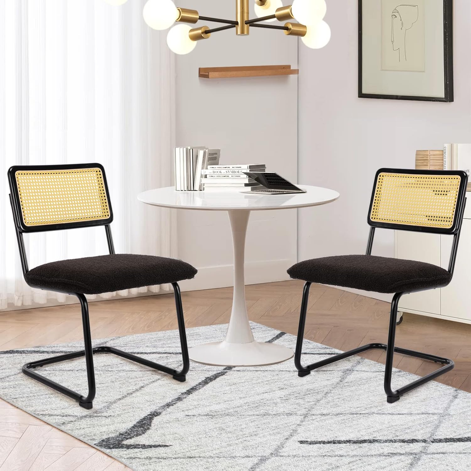 Sillas de comedor modernas de mediados de siglo, sillas laterales de cocina con asiento tapizado y patas cromadas de metal, sillas de comedor de