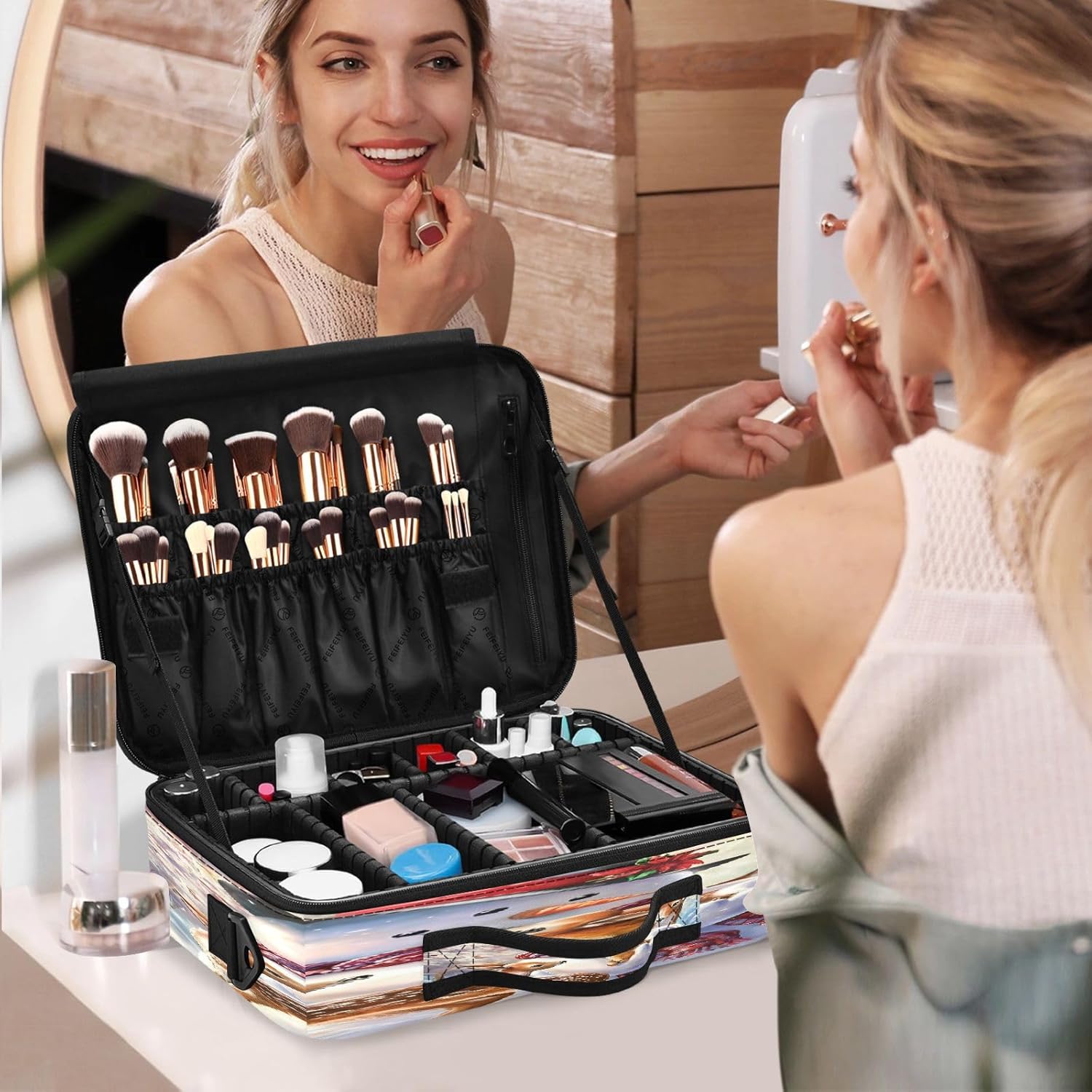 Bolsa multifuncional de maquillaje cosmético de muñeco de nieve y ciervo, bolsa de aseo de viaje para mujeres, organizador de maquillaje, cosméticos