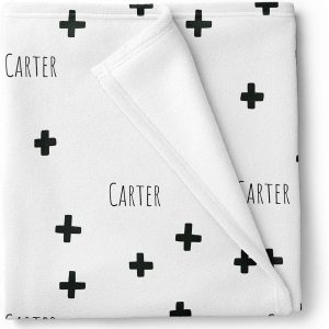 Manta de bebé personalizada moderna con estampado de cruz en blanco y negro, Blanco Manta de bebé personalizada moderna con estampado de cruz en blanco y negro, Blanco