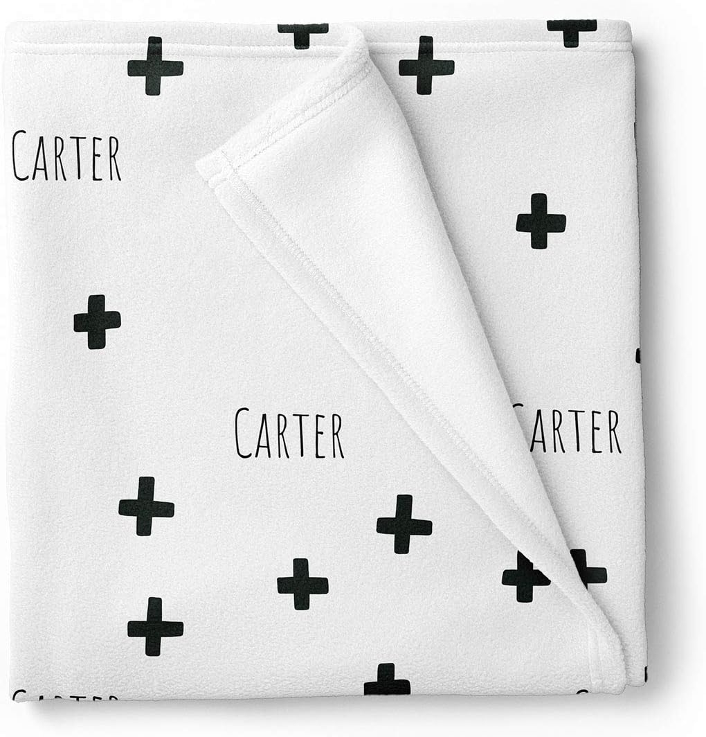 Manta de bebé personalizada moderna con estampado de cruz en blanco y negro, Blanco