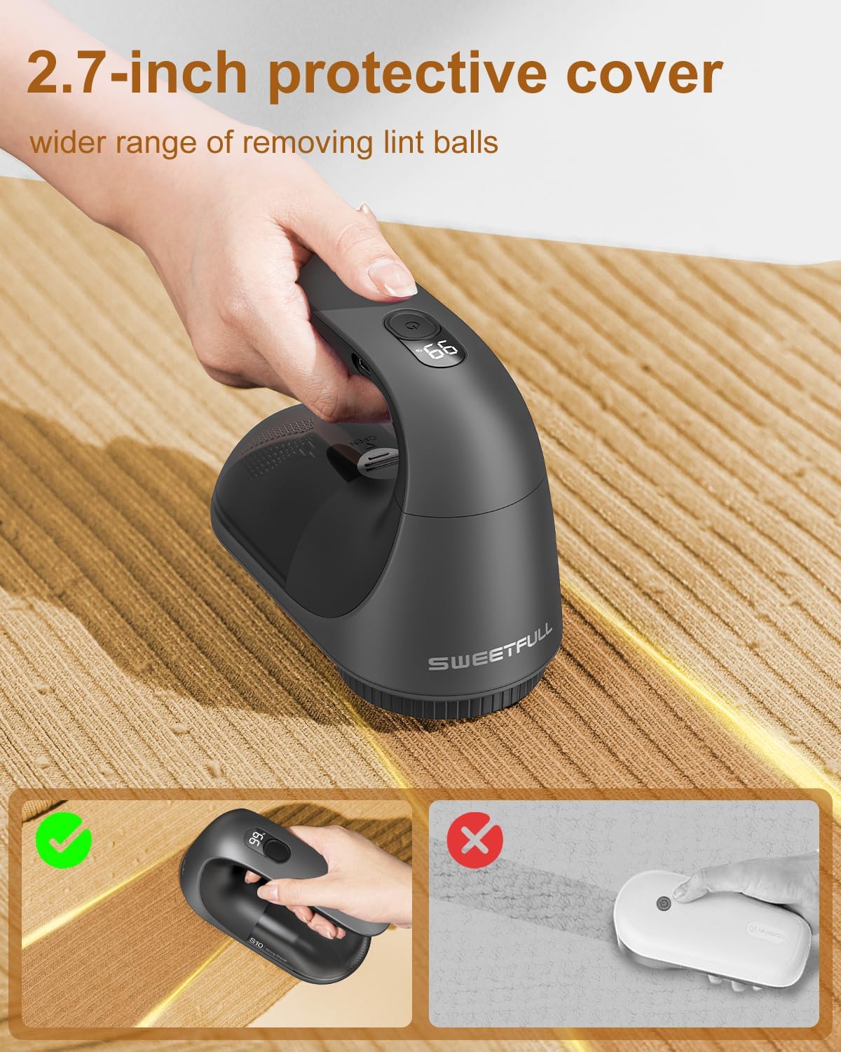 SWEETFULL Afeitadora de tela, afeitadora de pelusas, pantalla LED, removedor de pelusa recargable, desfuzzer para suéter para quitar pelusa para