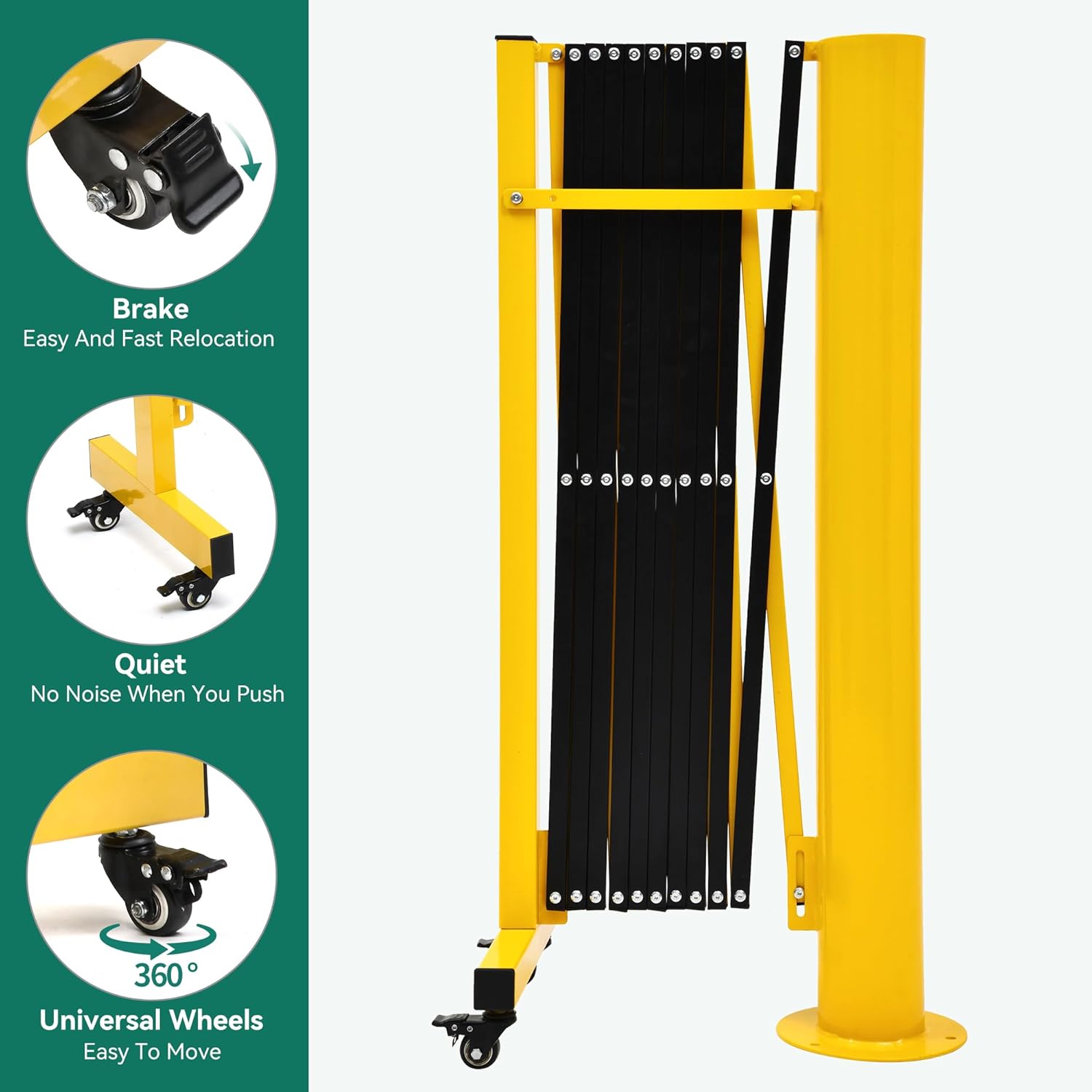 YITAHOME Barricada extensible de metal, puerta de seguridad plegable de 11 pies, puerta de entrada retráctil con bolardo, barricada de seguridad