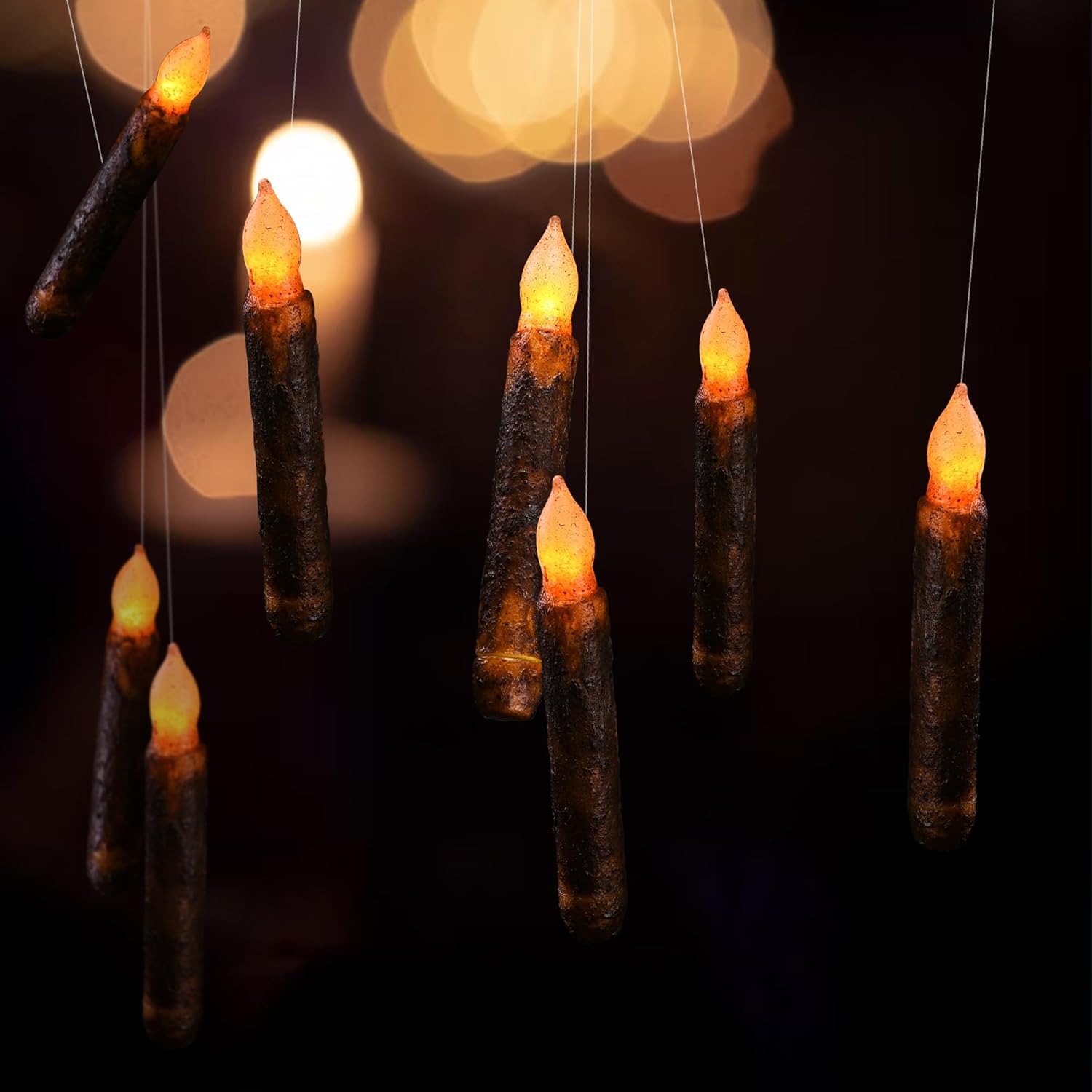 Lpraer Paquete de 6 velas cónicas de pilar de cera real, velas de goteo primitivas, sin llama, parpadeantes, luces LED sumergidas, funciona con