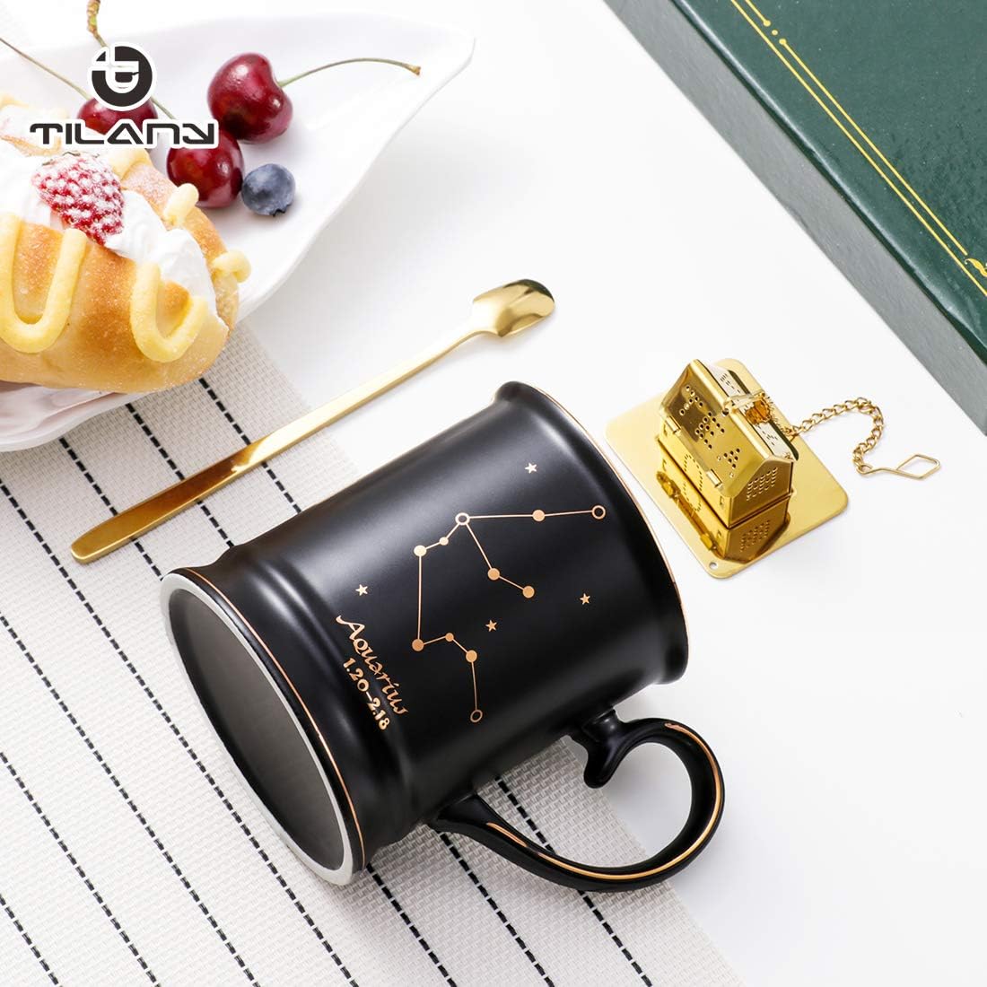 Adorable taza de café de cerámica  Hermoso juego de tazas de té de 14 onzas con infusor y cuchara a juego  Taza grande de cerámica  Apta para