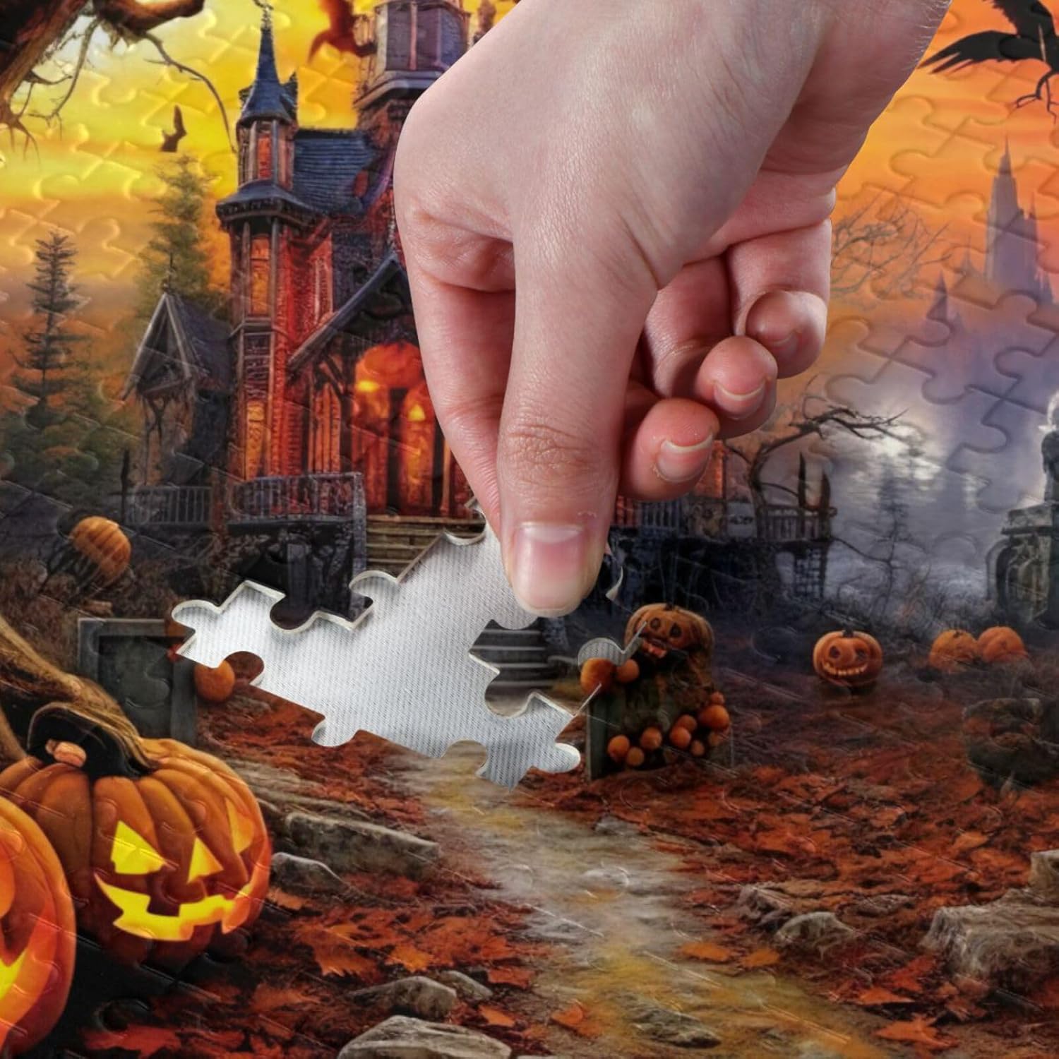 Rompecabezas de calabaza de Halloween para adultos de 1000 piezas, rompecabezas colorido con bolsa de almacenamiento de malla, rompecabezas