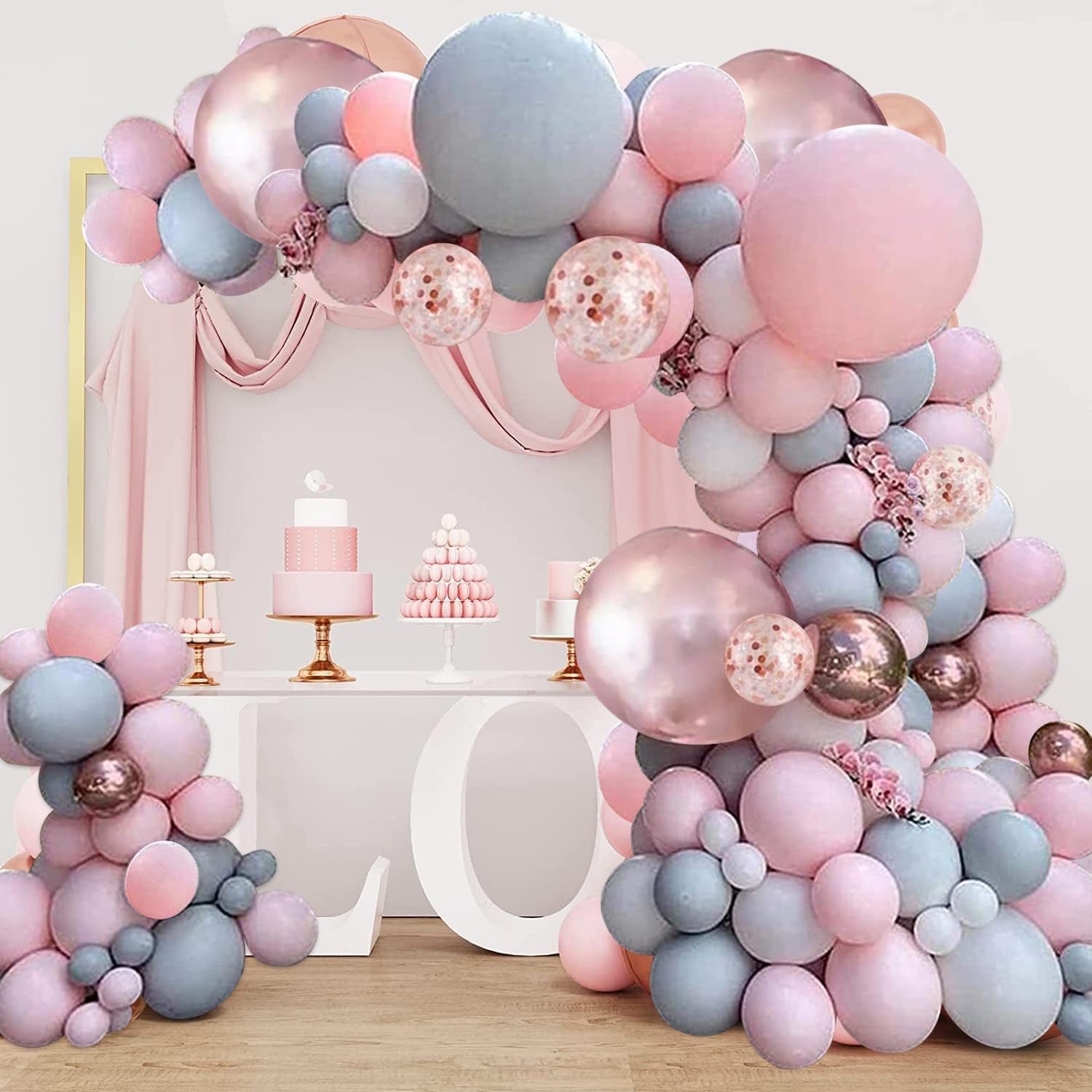Kit de arco de guirnalda de globos de oro rosa, globos de confeti rosa dorado rosa para niñas, baby shower, boda, princesa, fiesta de San Valentín,