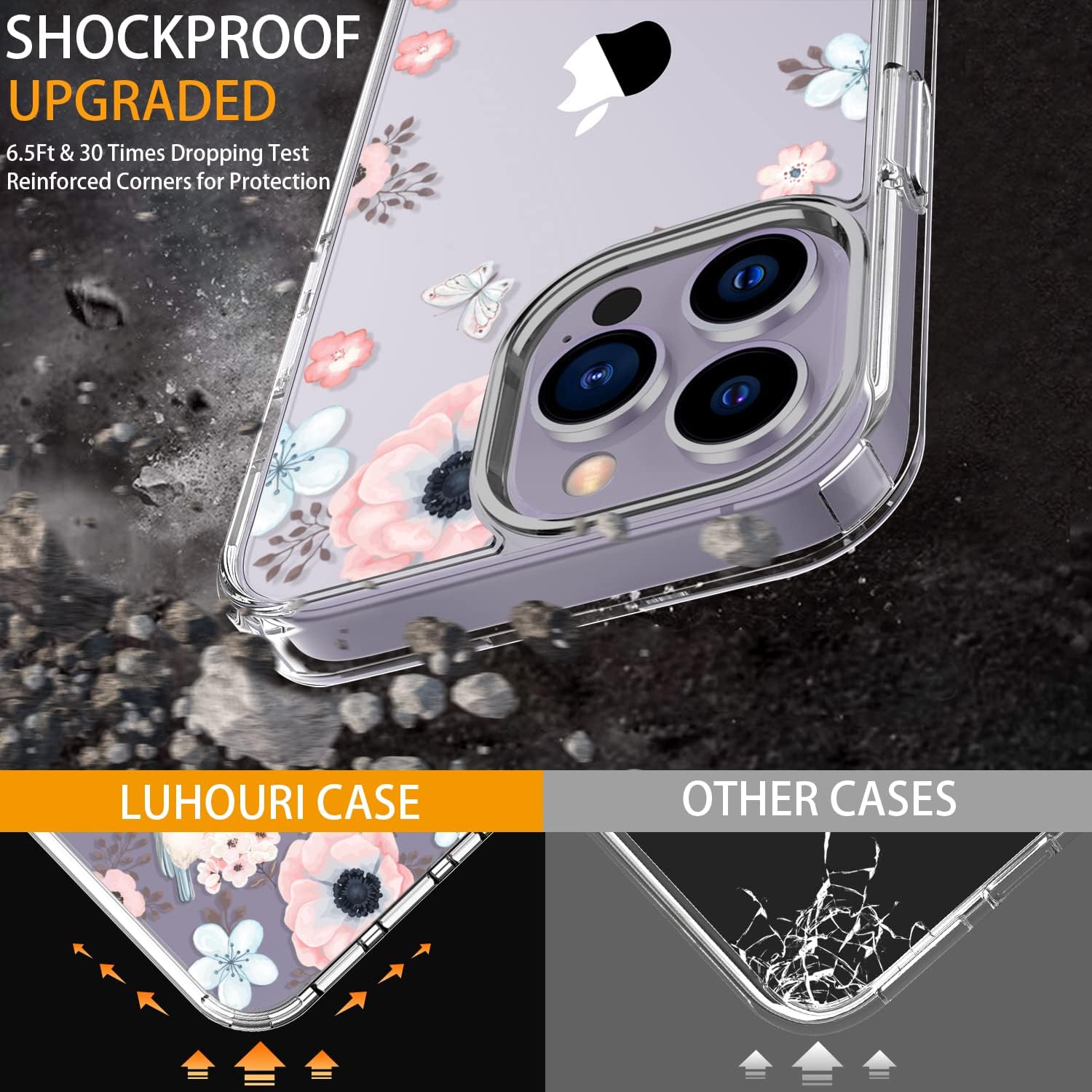 LUHOURI Funda para iPhone 15 Pro con protector de pantalla  Funda duradera transparente  Diseños de moda para mujeres y niñas  Funda protectora