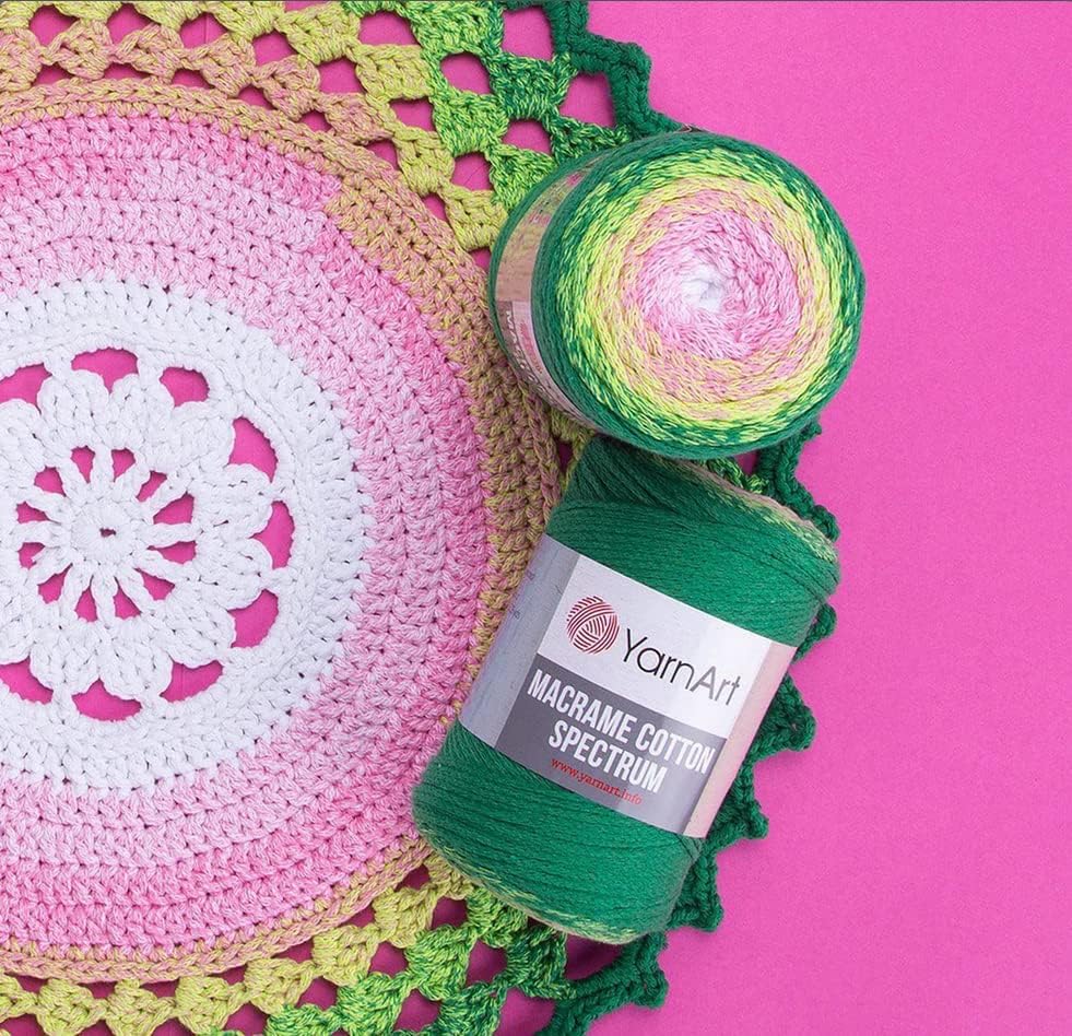 YarnArt – Cuerda de macramé de espectro de algodón para macramé, 8.80 onzas, 246.06 yardas, 80% algodón, macramé multicolor, hilo de macramé