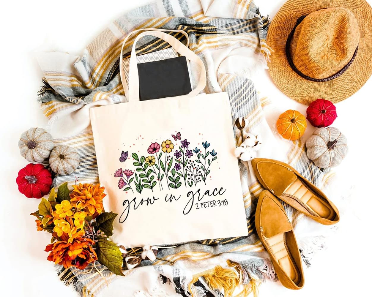 GXVUIS Grow In Grace – Bolsa de lona con diseño de flores silvestres para mujeres, reutilizable, ecológica, bolsas de compras para comestibles,